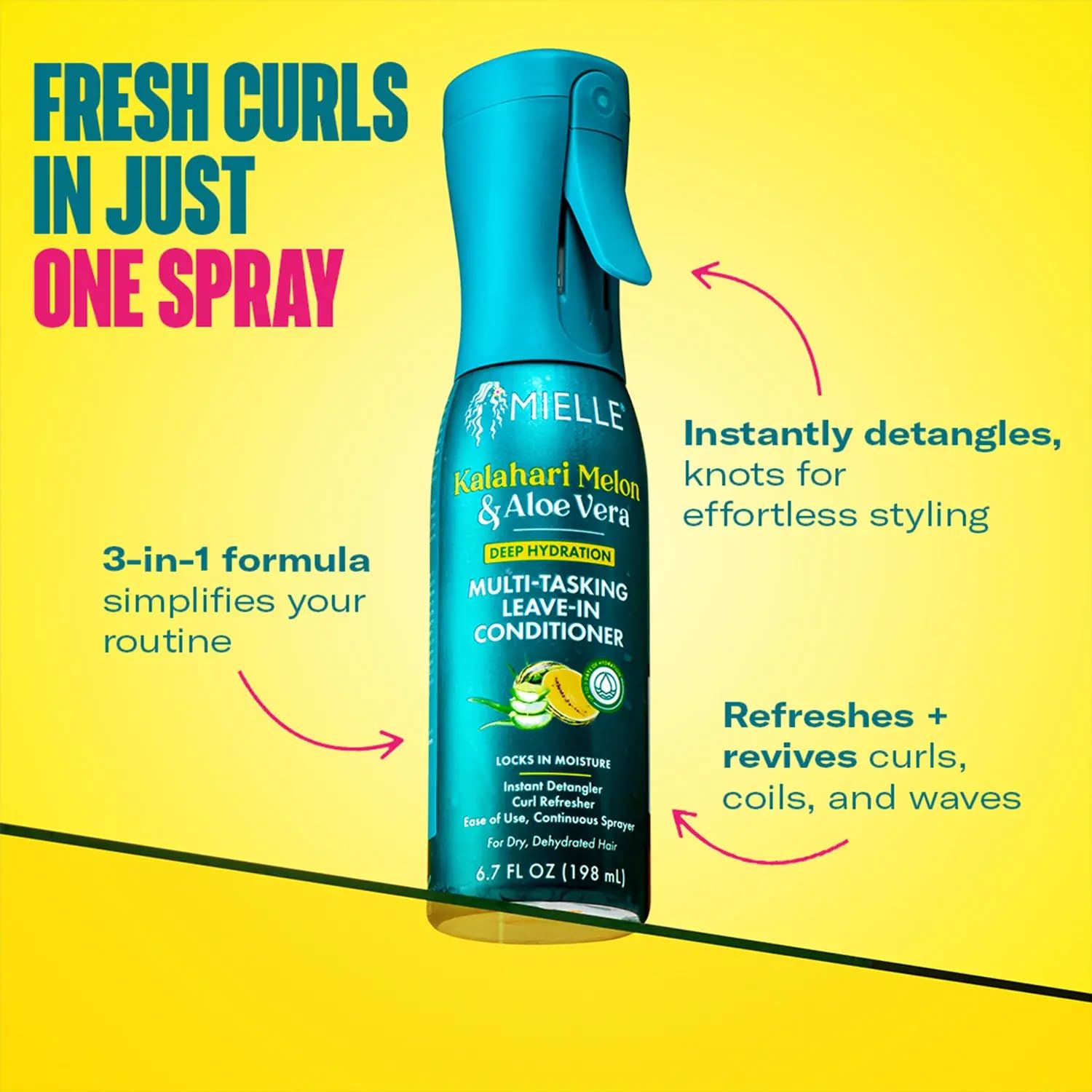Mielle Kalahari Melon & Aloe Vera Multi-Tasking Leave In Conditioner Spray, 6.7oz