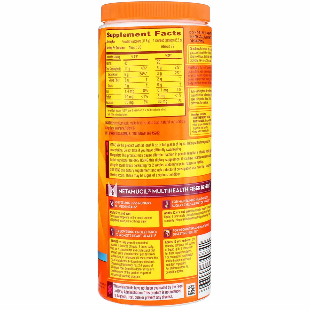 Metamucil 4-in-1 Psyllium Husk Fiber Supplements, Orange Flavores