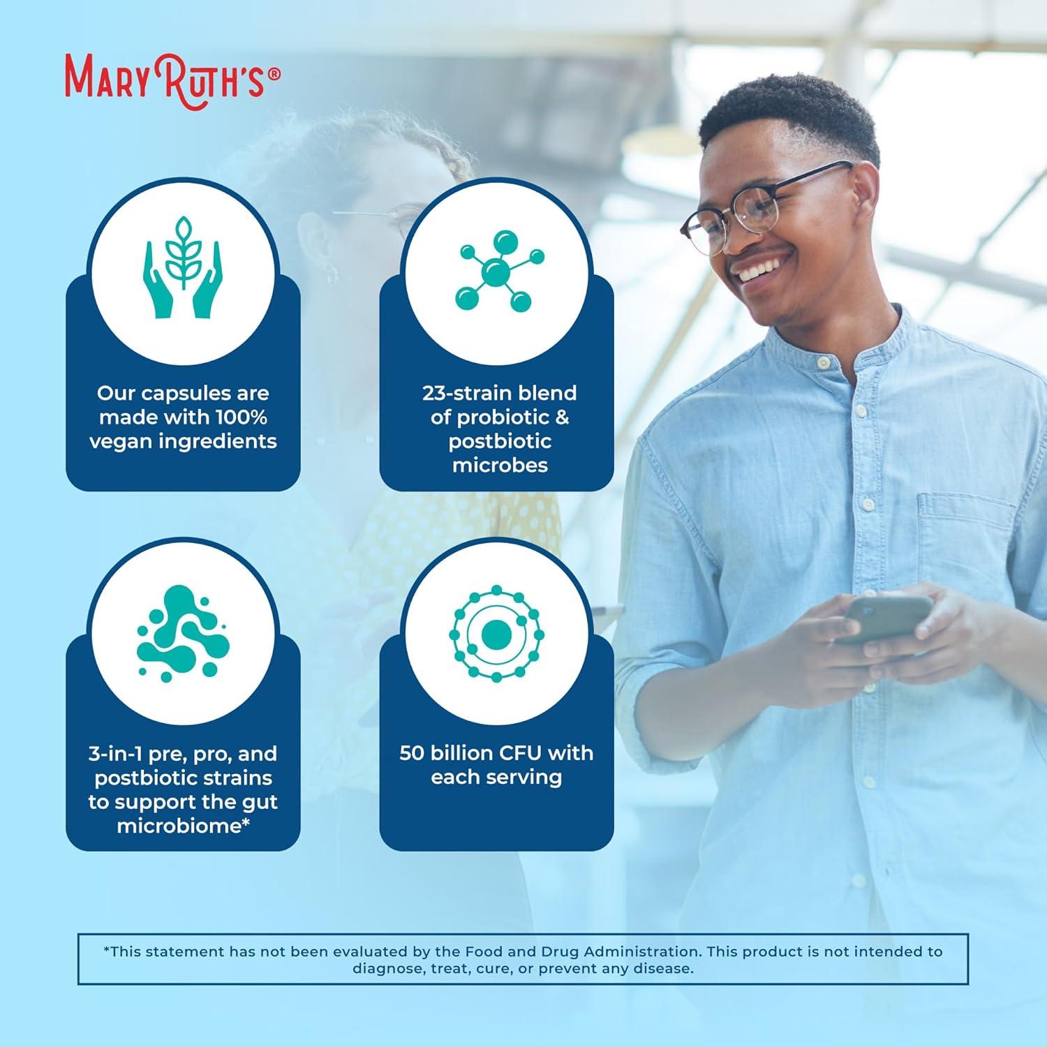 MaryRuth's 3-in-1 Probiotics, 50 Billion CFU, 30 Servings