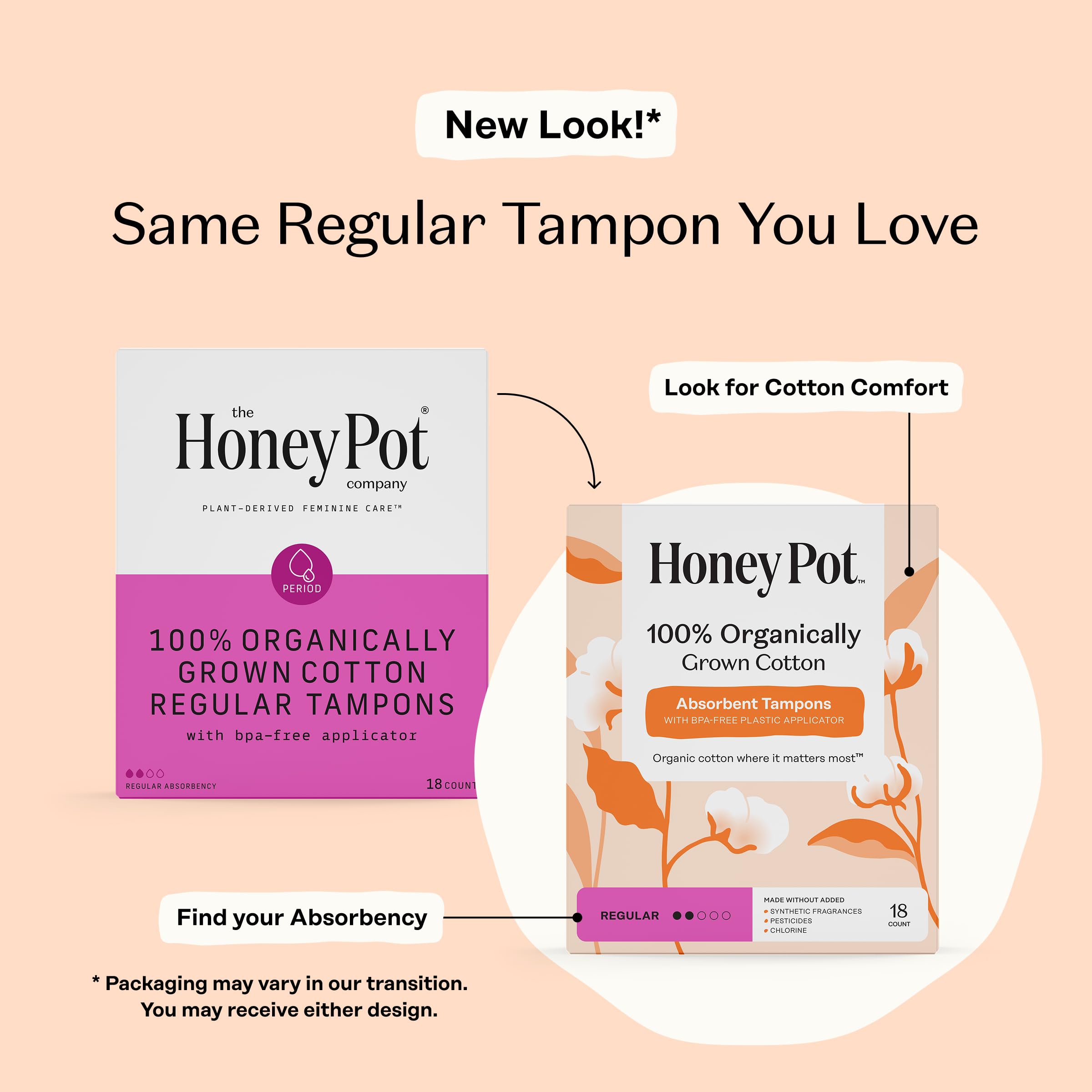 The Honey Pot Company Organic Cotton Core Tampons, Regular & Super