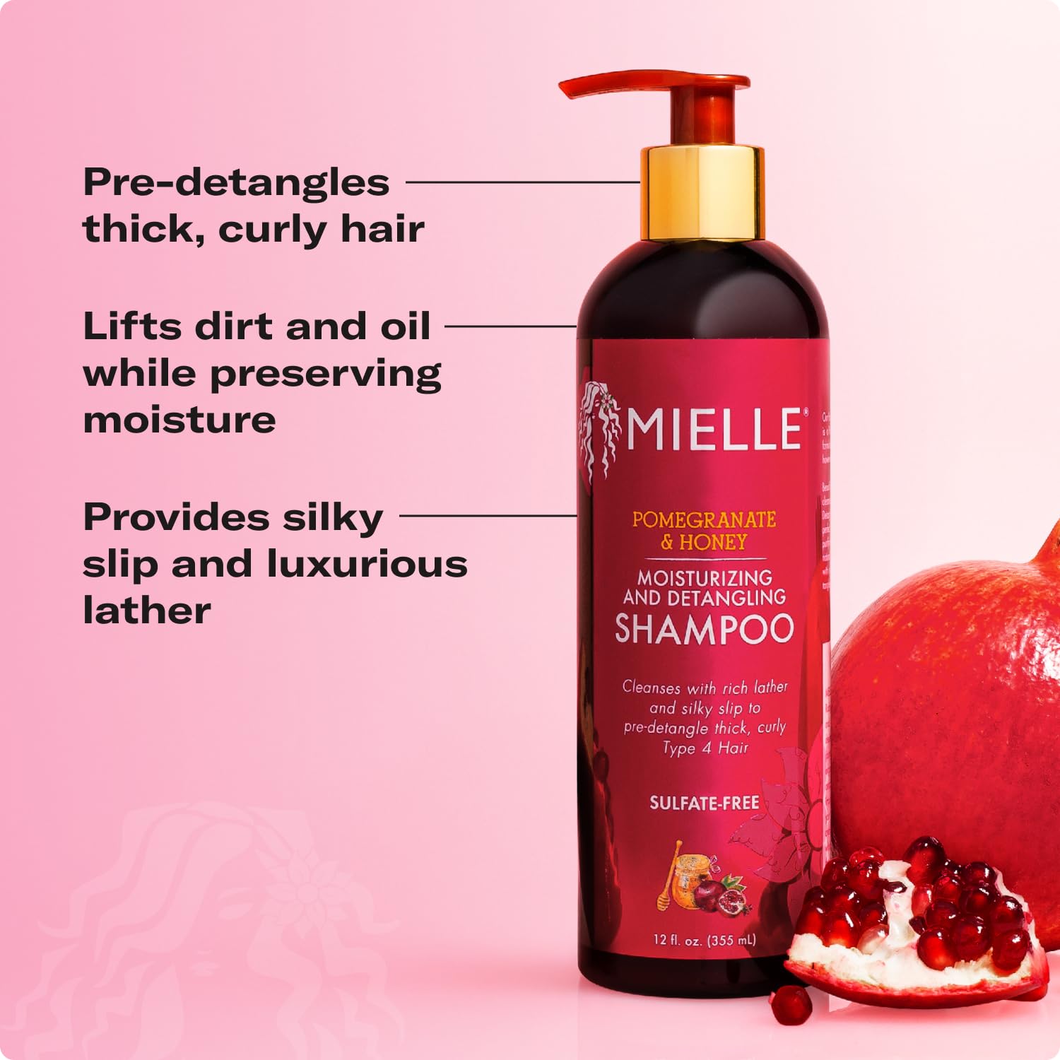 Mielle Organics Pomegranate & Honey Detangling & Moisturizing Shampoo, 12 Fl Oz