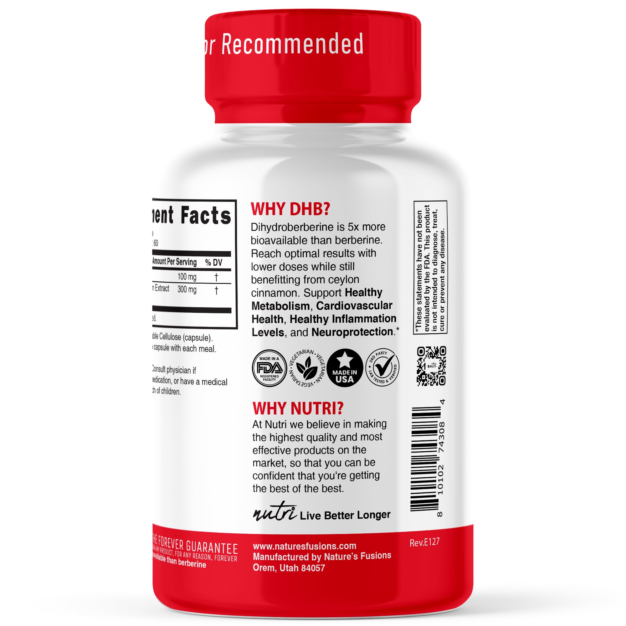 Nutri Dihydroberberine+ Supplement With Ceylon Cinnamon 100mg, 60 Capsules