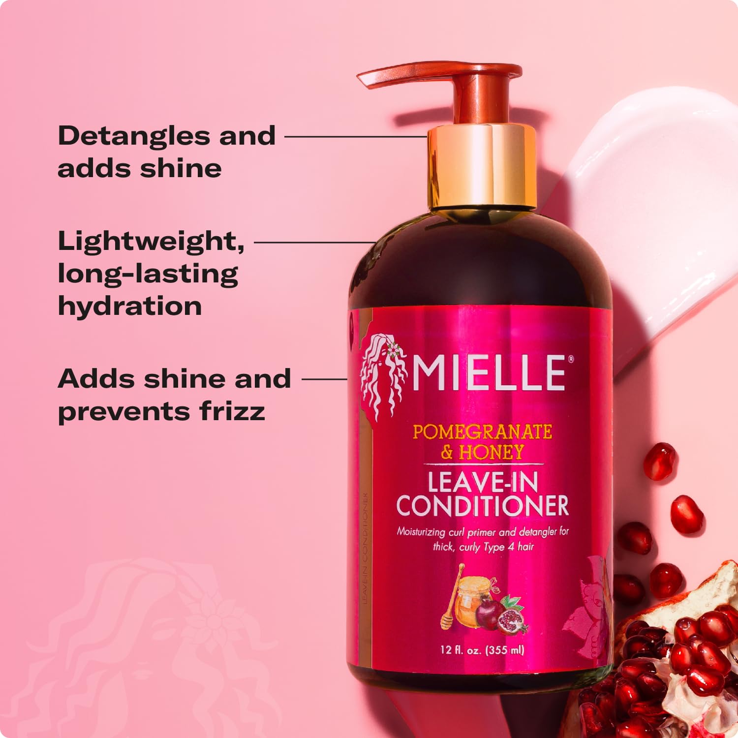 Mielle Organics Pomegranate & Honey Leave In Conditioner, 12 Fl Oz