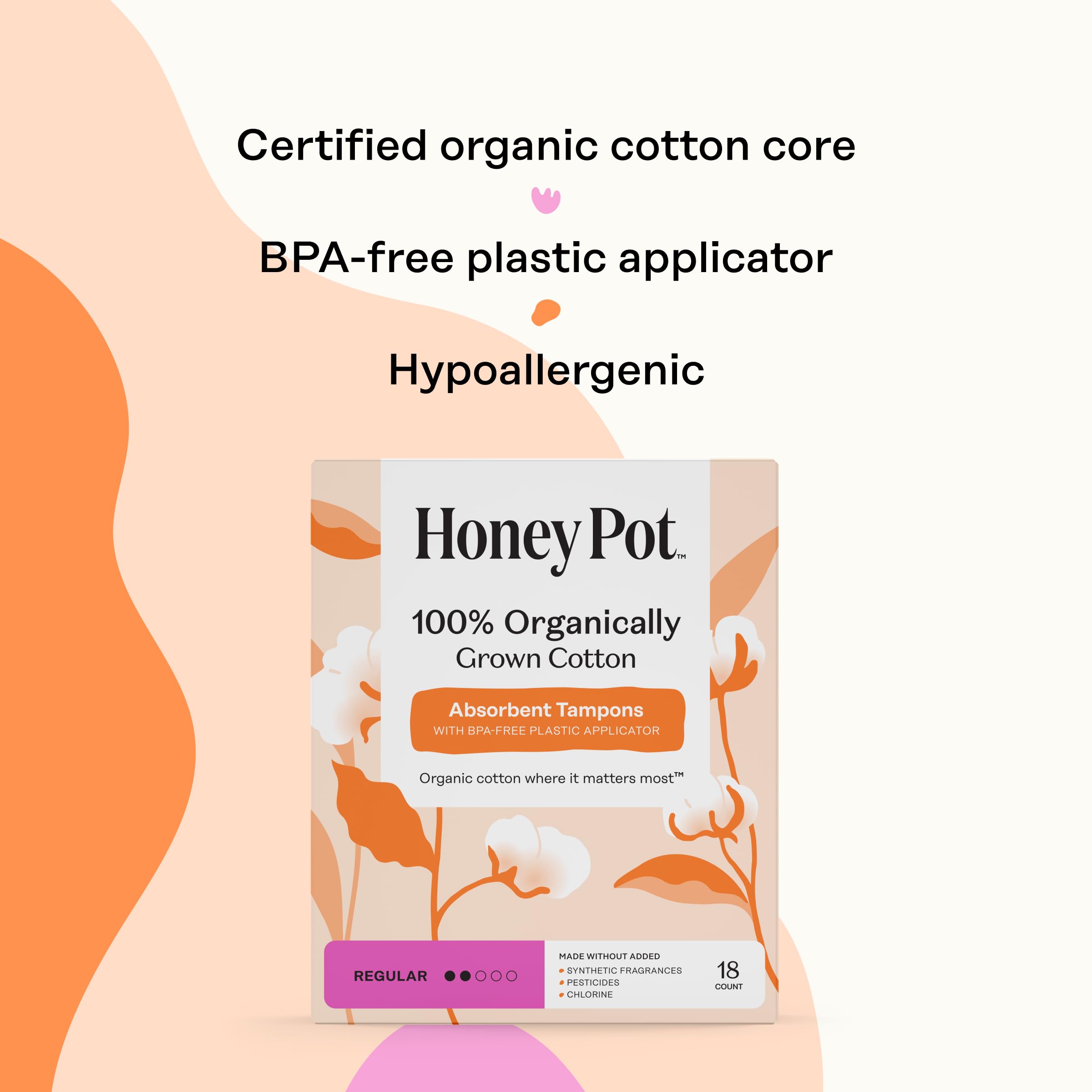 The Honey Pot Company Organic Cotton Core Tampons, Regular & Super