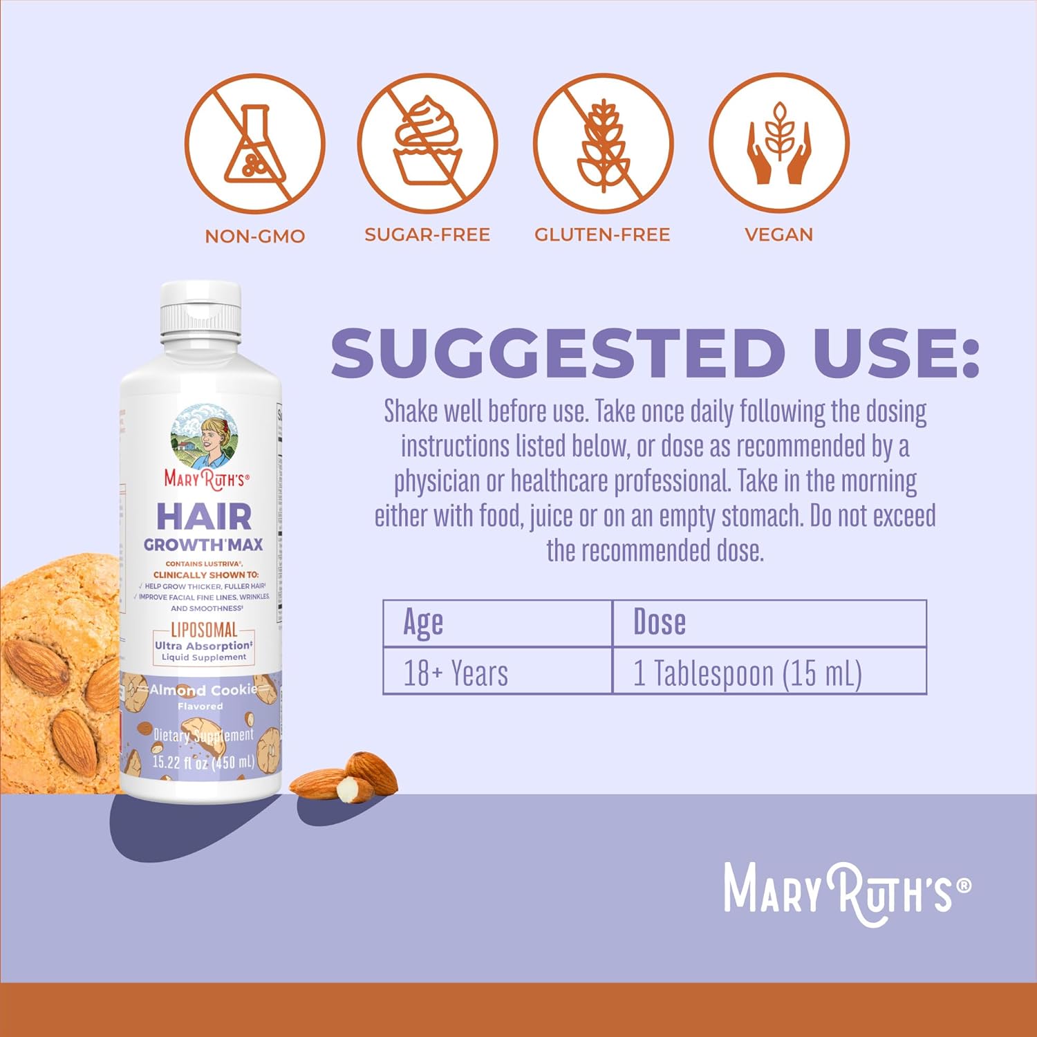 MaryRuth Organics Women's Hair Growth MAX Liposomal, 15.22 Fl Oz
