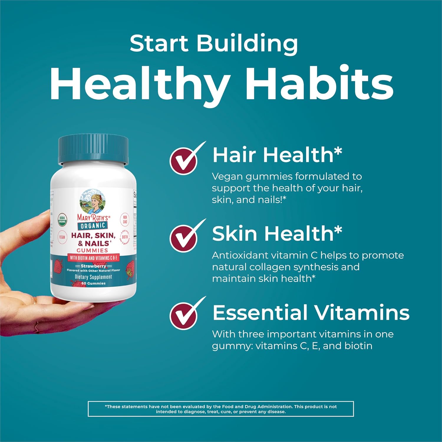 MaryRuth's Organics Hair Skin and Nail 2500 mcg Biotin ,60 Gummies