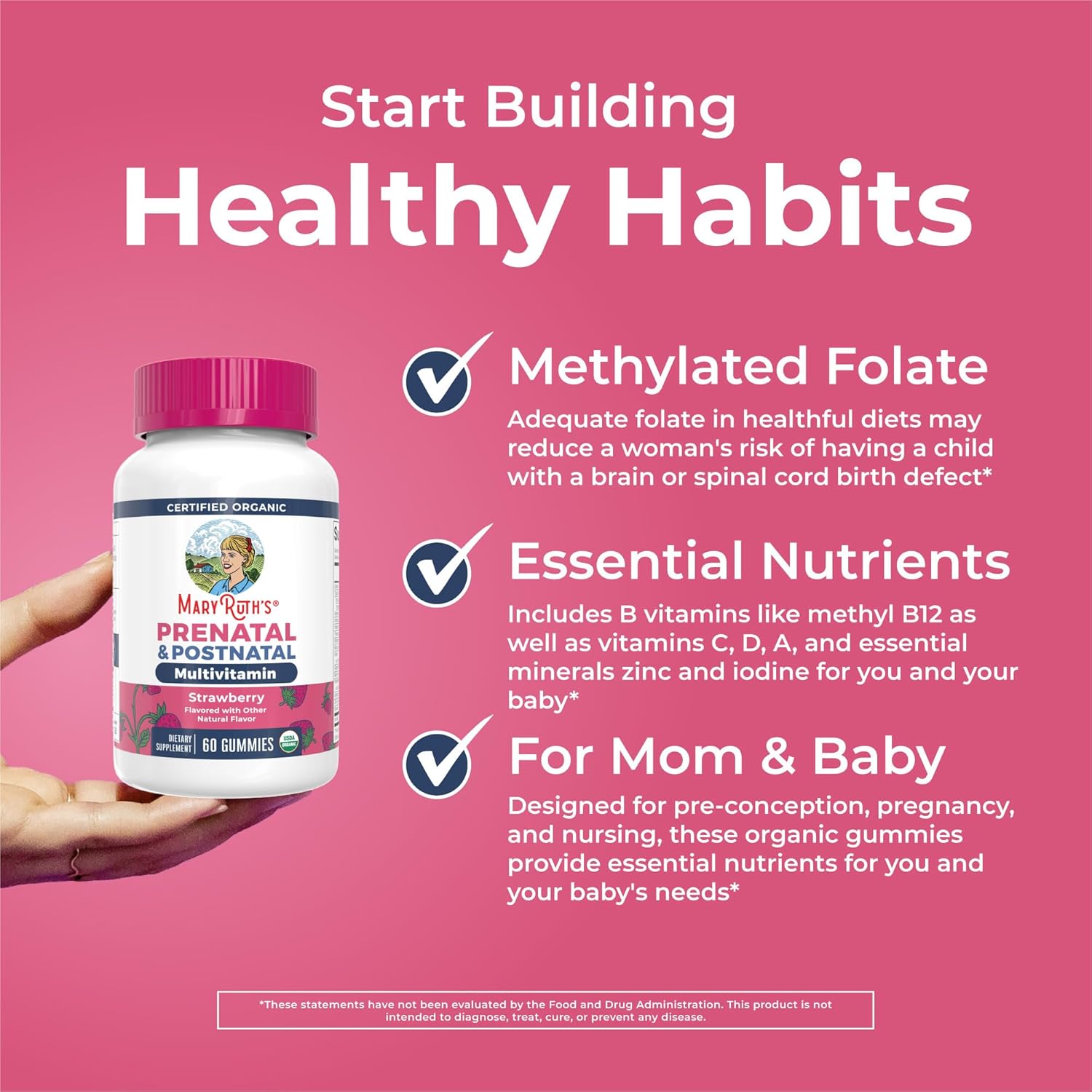 MaryRuth Organics Prenatal & Postnatal Vitamins, 30 Servings