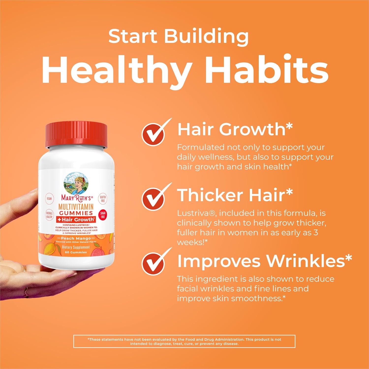 MaryRuth's Multivitamin + Hair Growth Gummies, 30 Servings