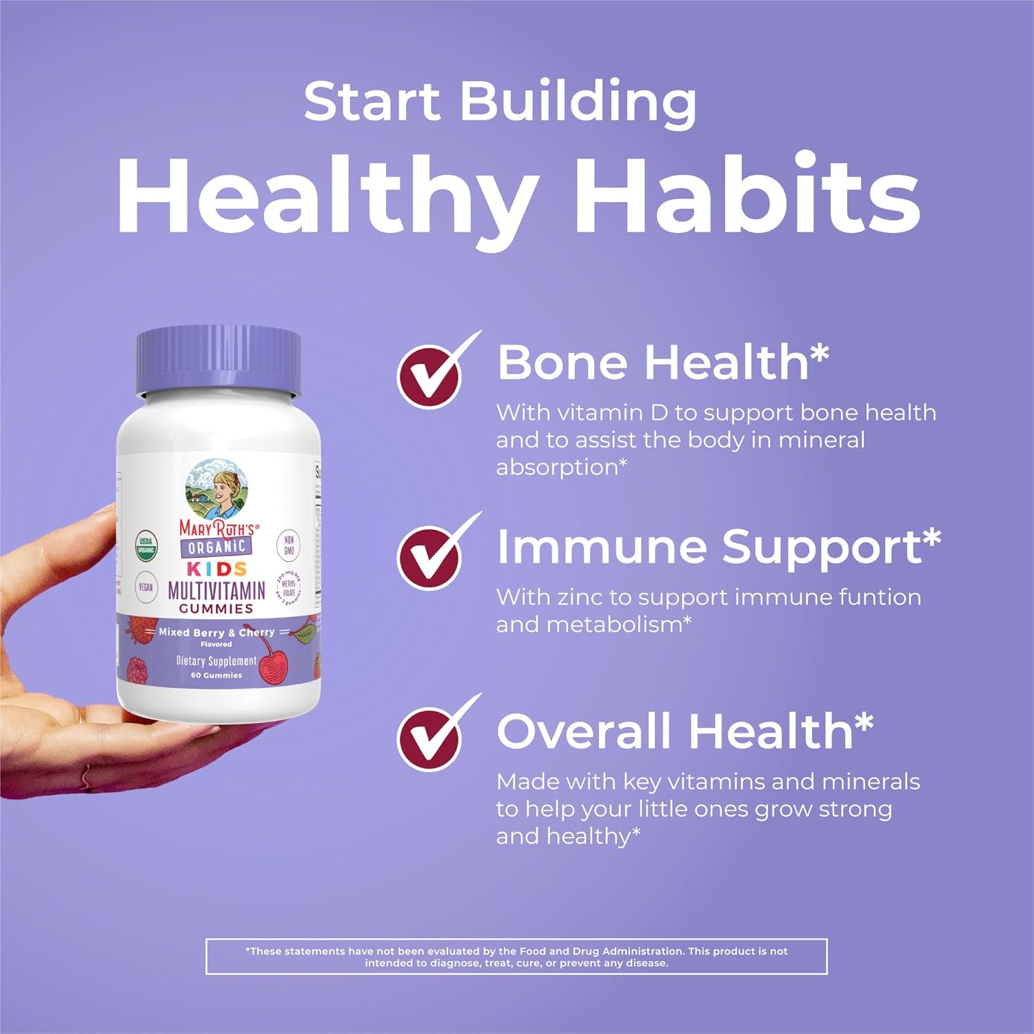 MaryRuth Organics Kids Multivitamin Vitamins, 60 Gummies