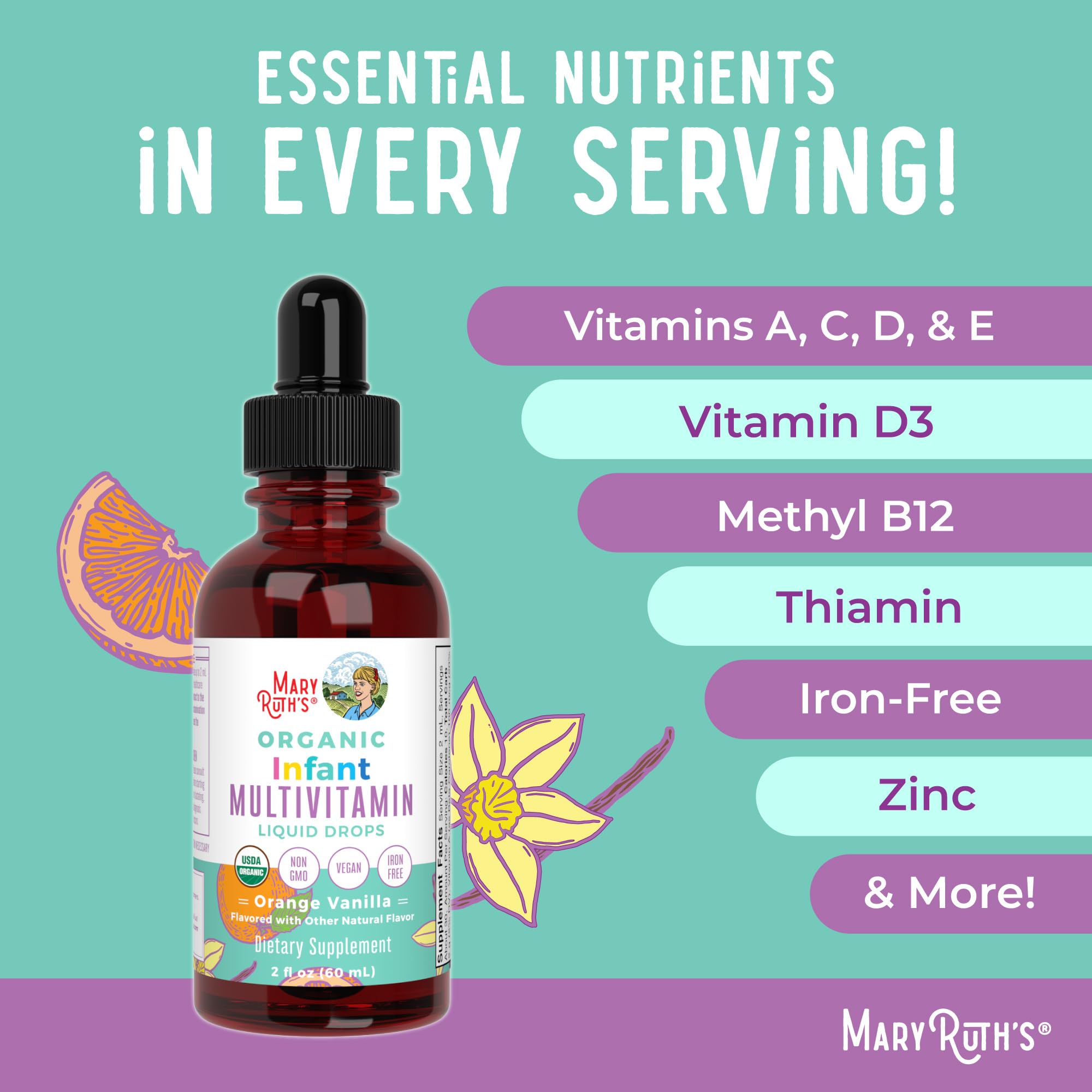 MaryRuth Organics Multivitamin & Multimineral with Iron for Toddlers, 2 Fl Oz