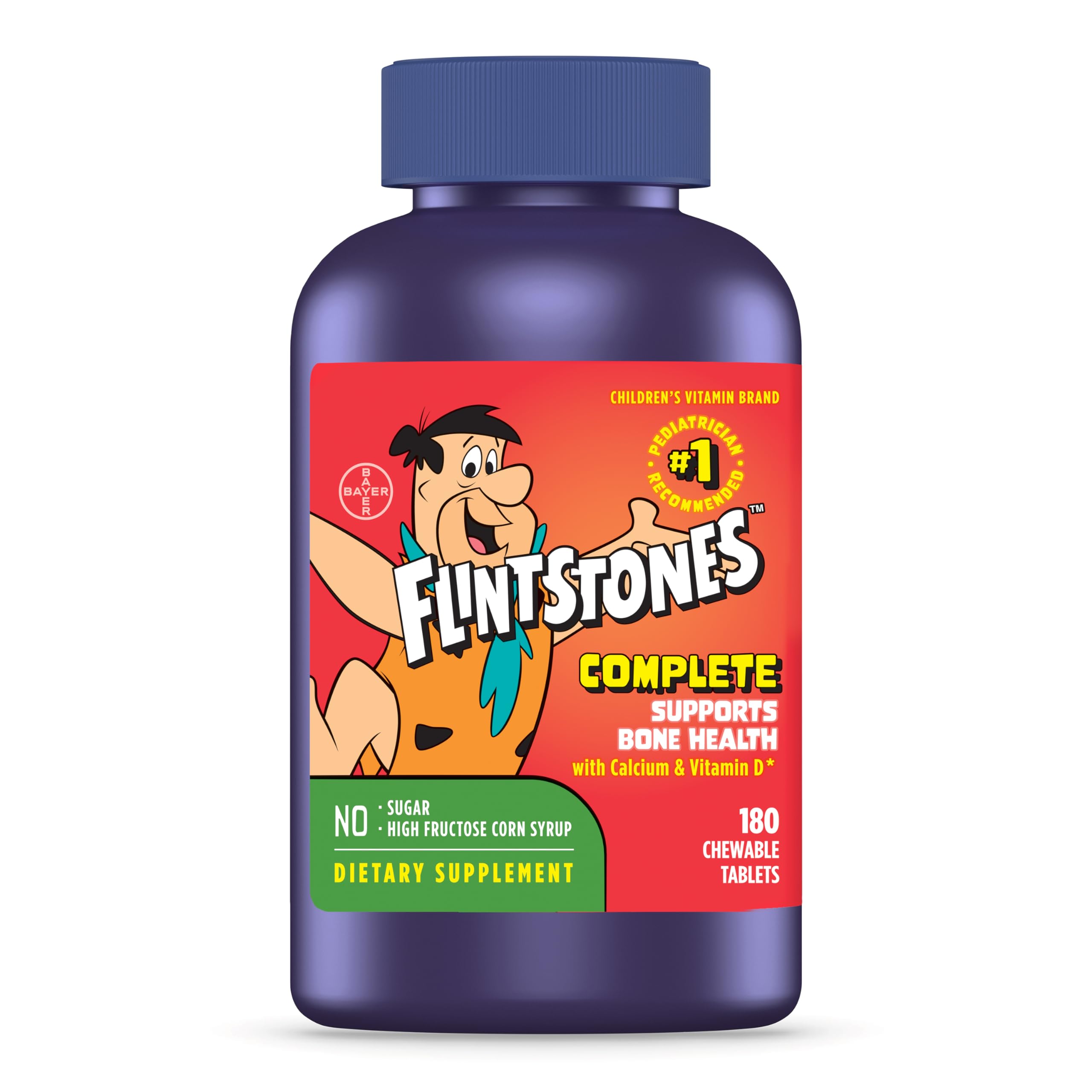 Flintstones Chewable Kids Vitamins, Complete Multivitamin for Kids and Toddlers with Iron, Calcium, Vitamin C, Vitamin D & More, 180ct