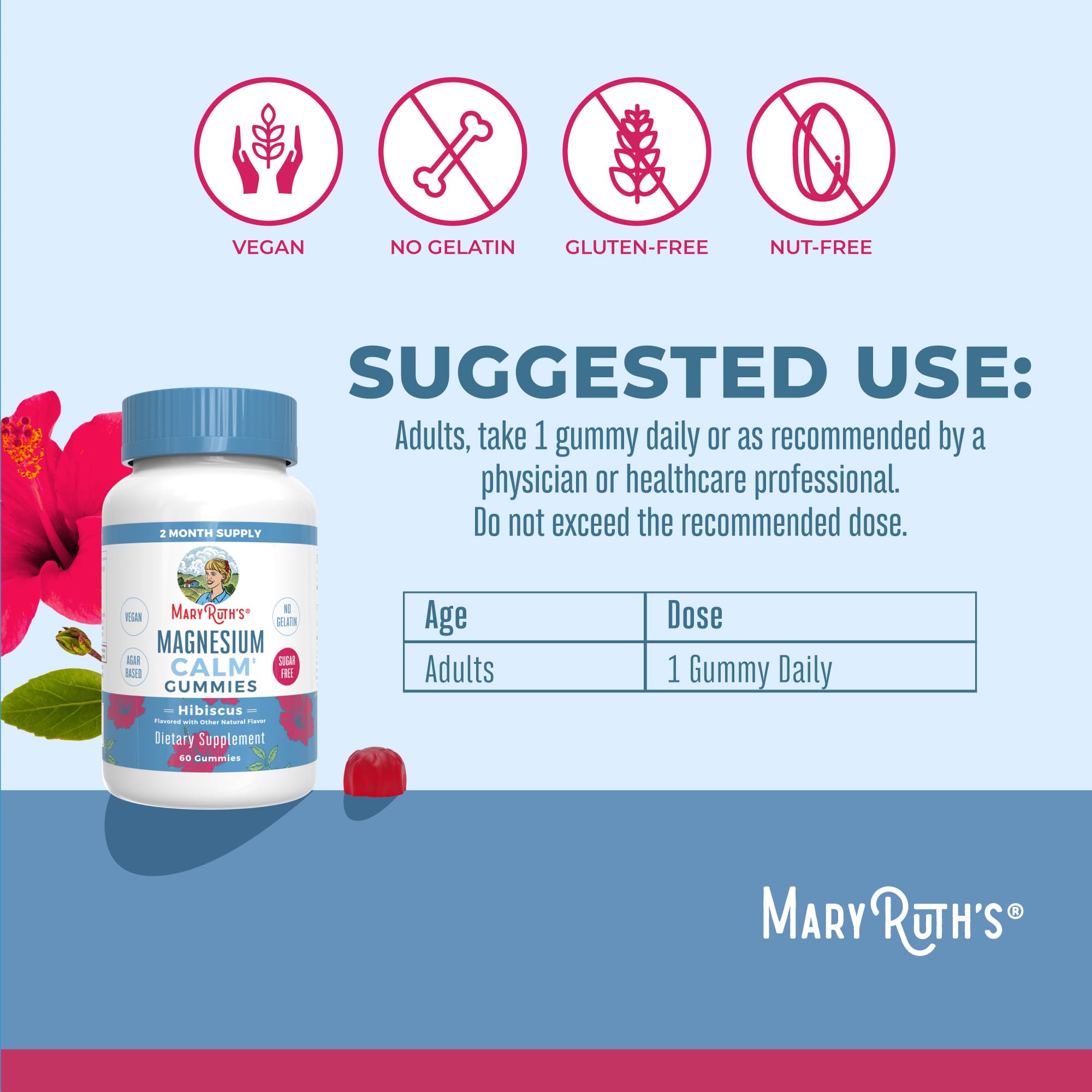 MaryRuth Organics Calm Magnesium Citrate Gummies, 60 Count