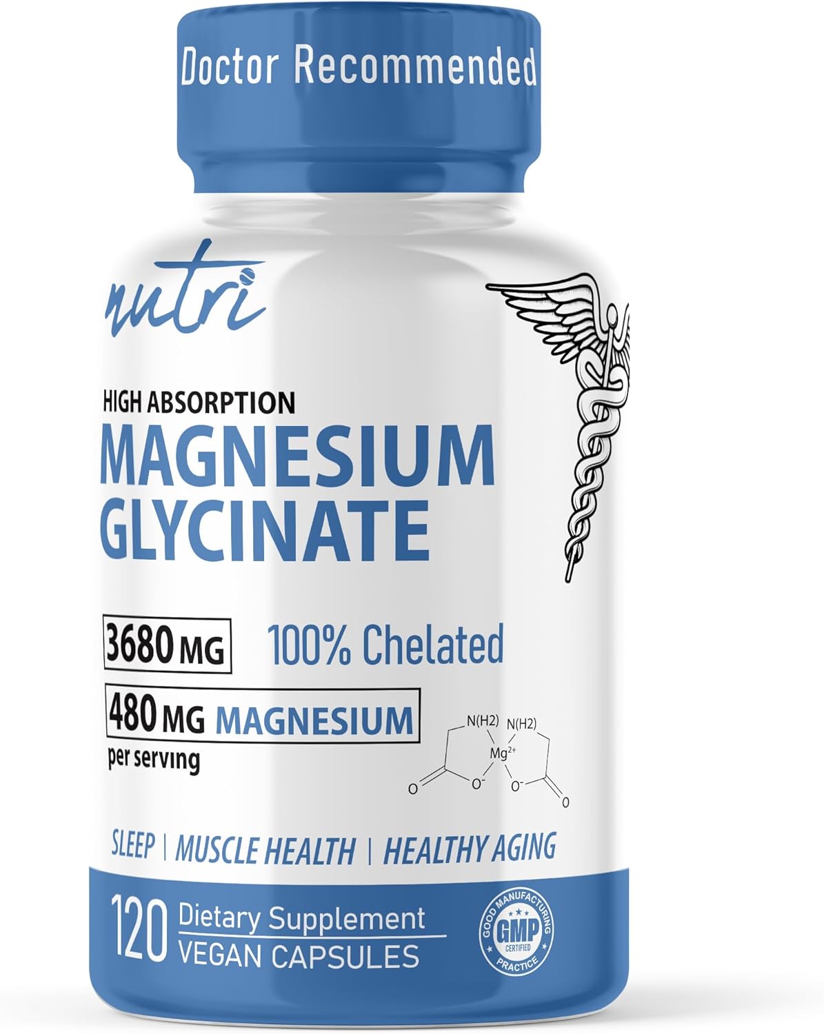 Nutri Magnesium Glycinate (High Absorption) 480 Mg - 120 Capsules