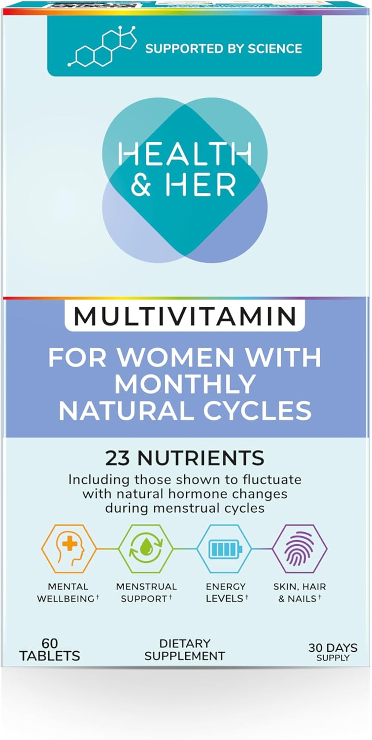 Health & Her Multivitamin for Women with Monthly Natural Cycles - Supplements for Women - Nutrition and Wellbeing Support for Menstrual Cycle - 1 Month Supply, 60 Tablets - Vegan & Gluten Free