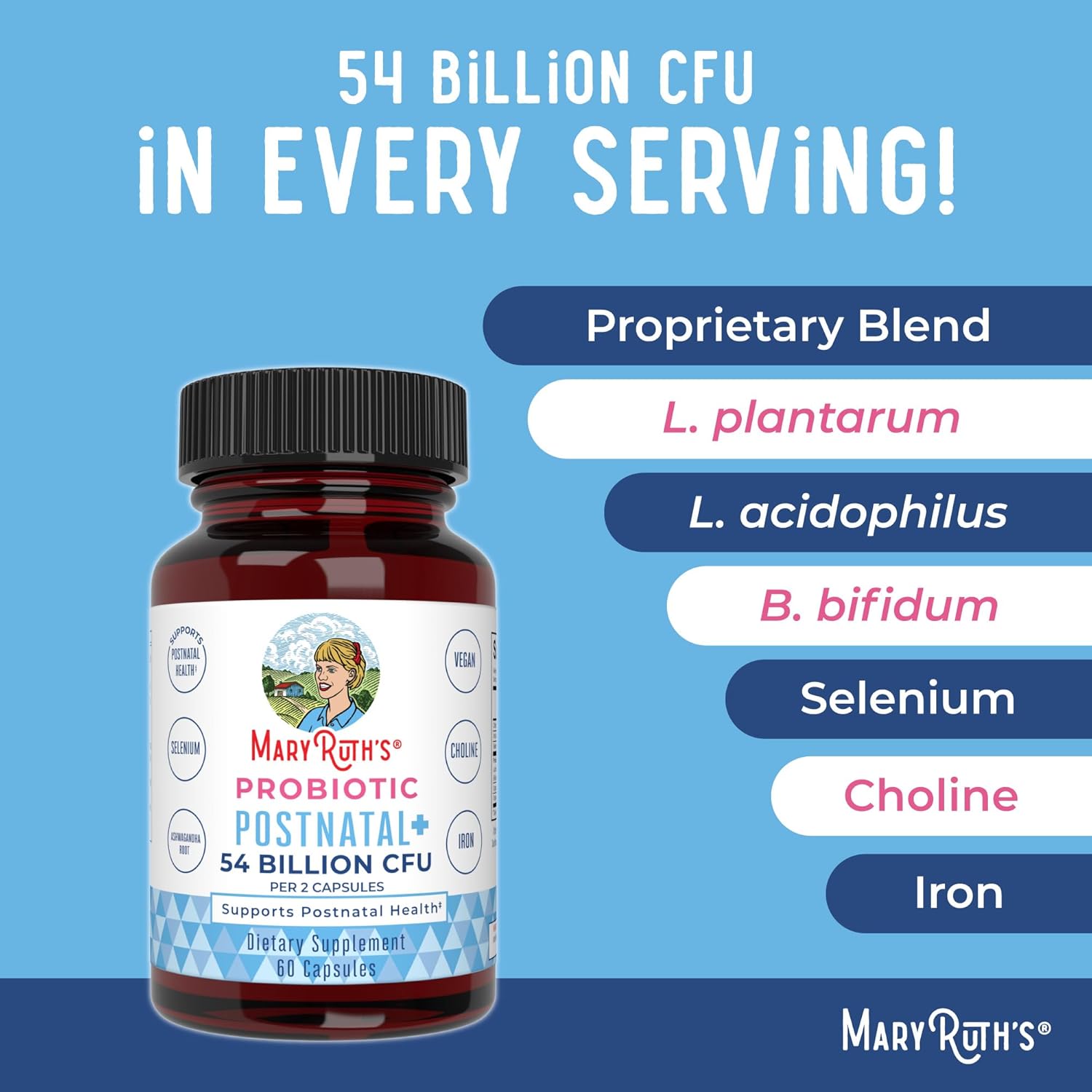 MaryRuth Organics Postnatal Probiotics 54 Billion CFU, 30 count