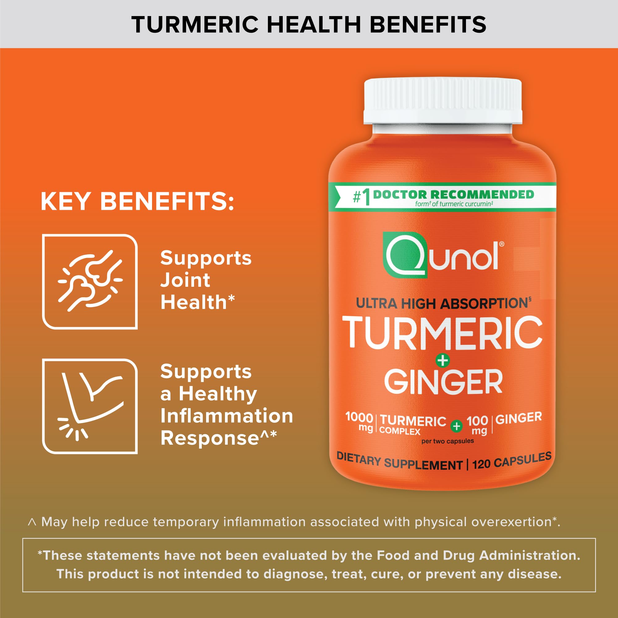 Qunol Turmeric + Ginger 1100mg 120 Capsules (Pack of 1)