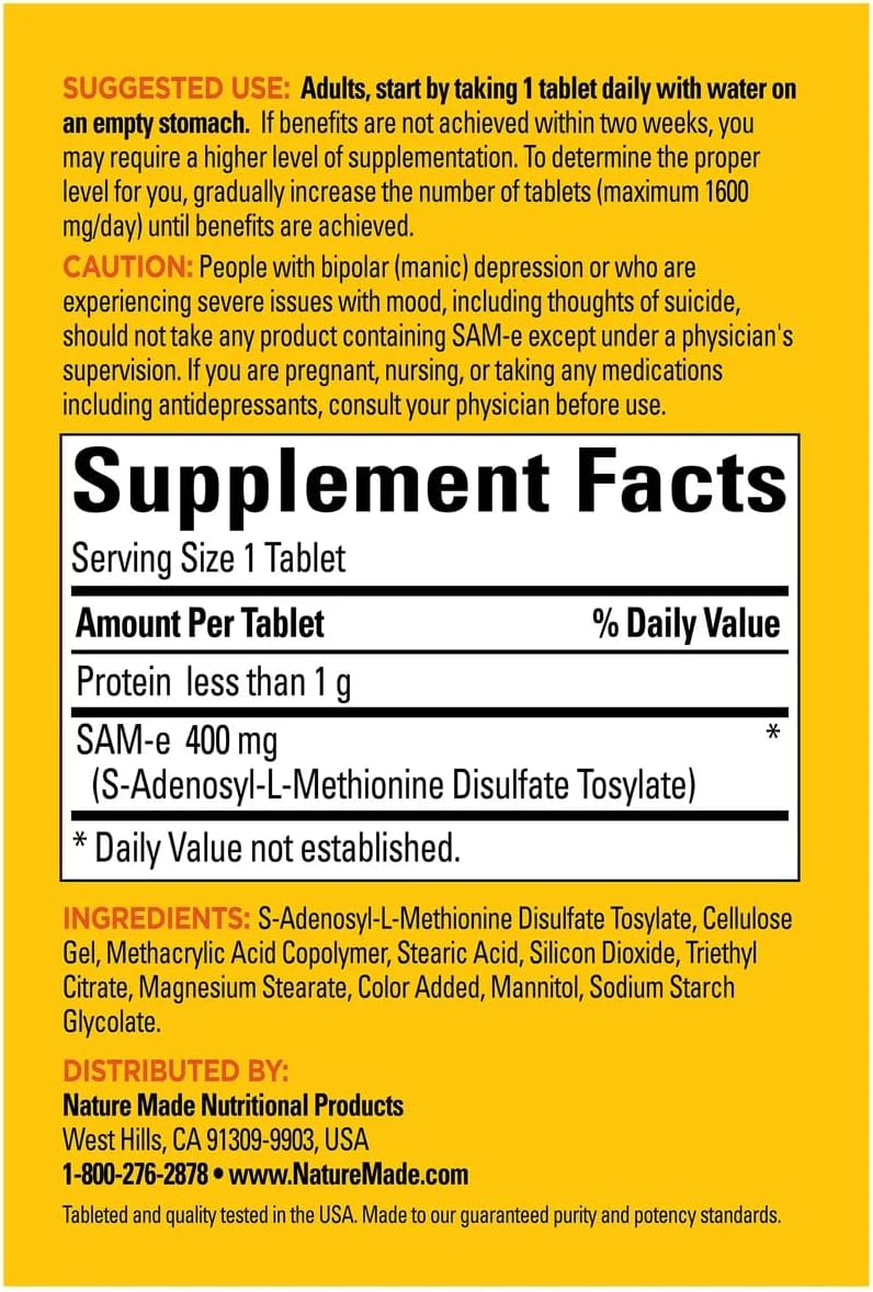 Nature Made SAM-e Complete 400 mg - 60 Enteric Coated Tablets