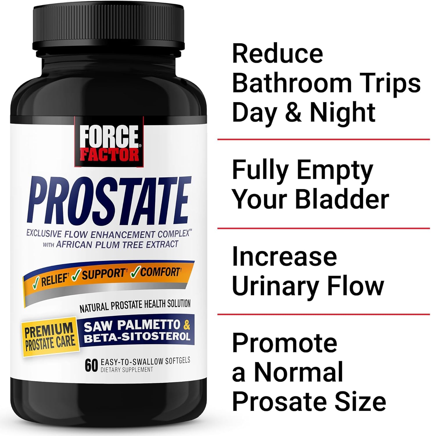 Force Factor Prostate Saw Palmetto and Beta Sitosterol Supplement, 60 Softgels