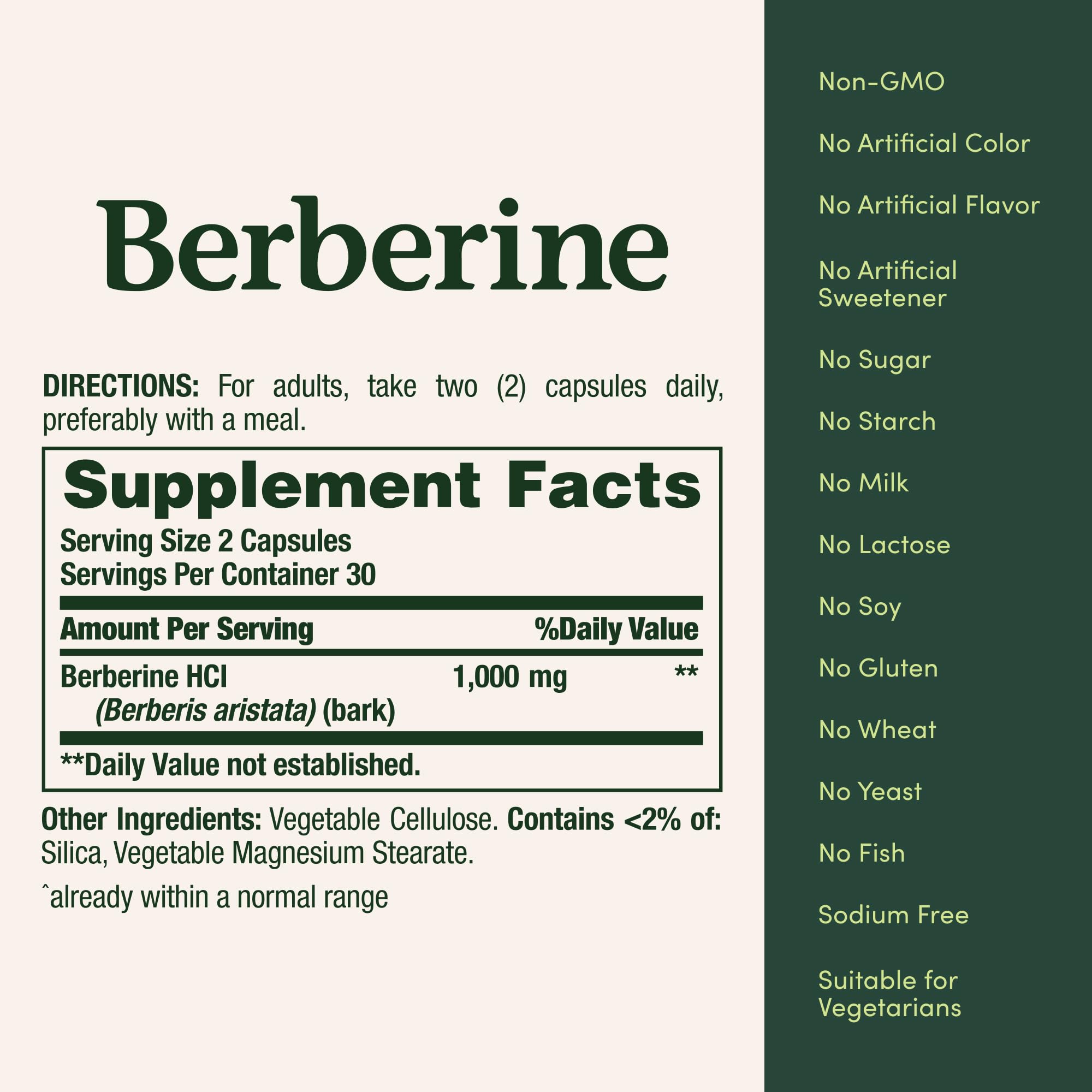 Nature’s Bounty Berberine 1000mg Capsules, 60 Count