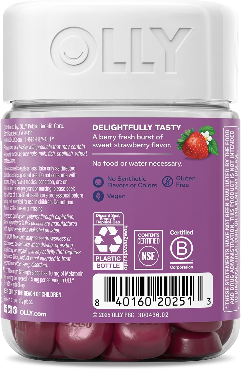 OLLY Max Strength Sleep Gummy, 10mg Melatonin, 50 Count
