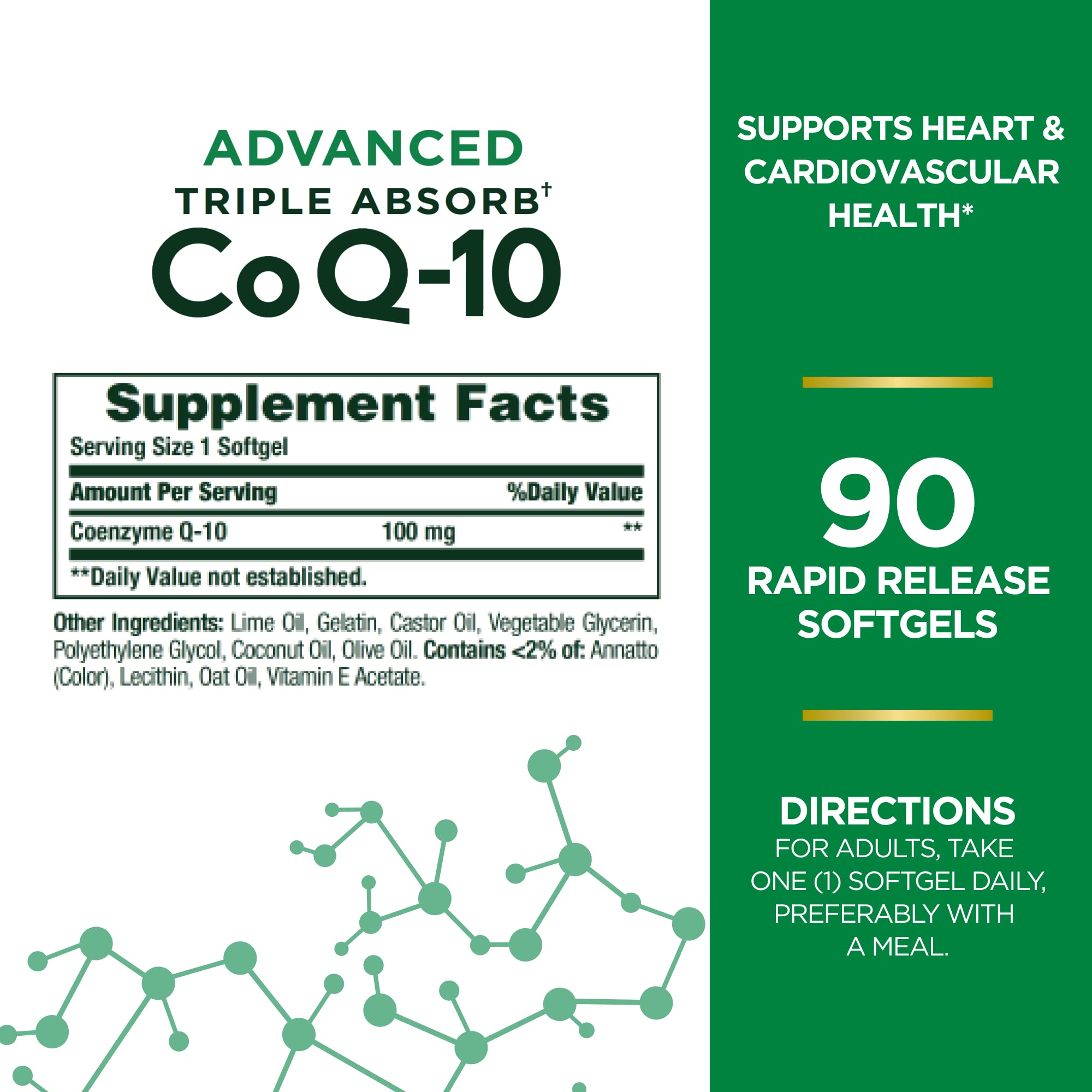 Nature's Bounty Advanced Triple Absorb Co Q-10, Rapid Release Softgels, 90 Ct