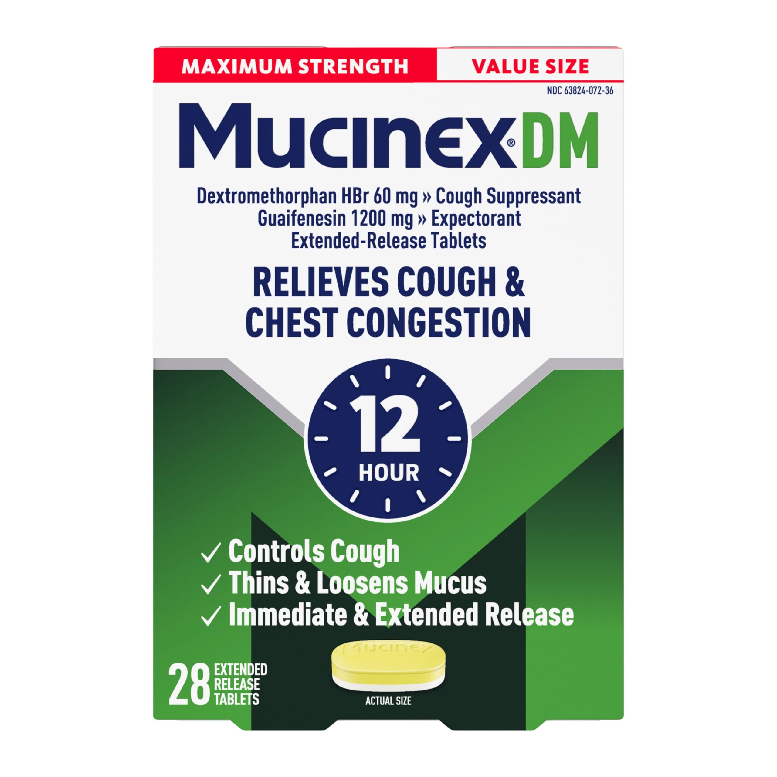 Mucinex DM 12 Hour Cough Suppressant and Expectorant, 28 ct