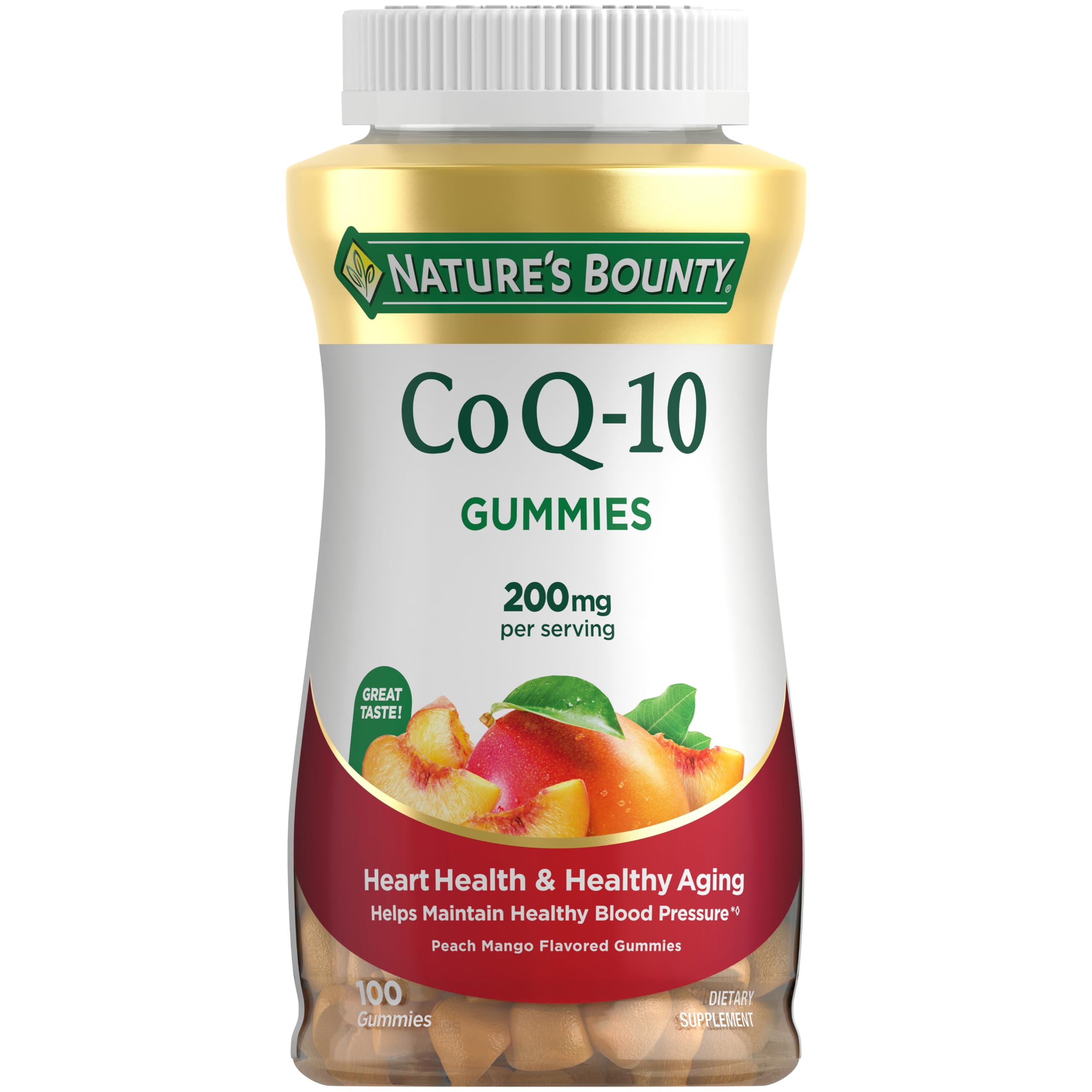 Nature's Bounty CoQ10 Gummies,CoQ10 200mg, Peach Mango Flavor, 60 Count