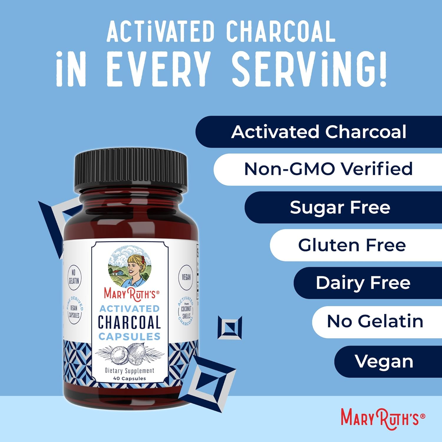 MaryRuth Organics Activated Charcoal, 40 Capsules