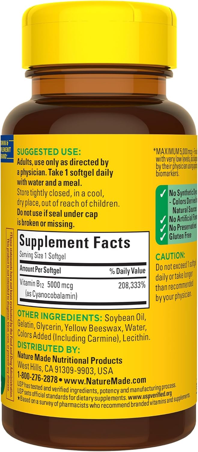 Nature Made Maximum Strength Vitamin B12 5000 mcg, 60 Softgels