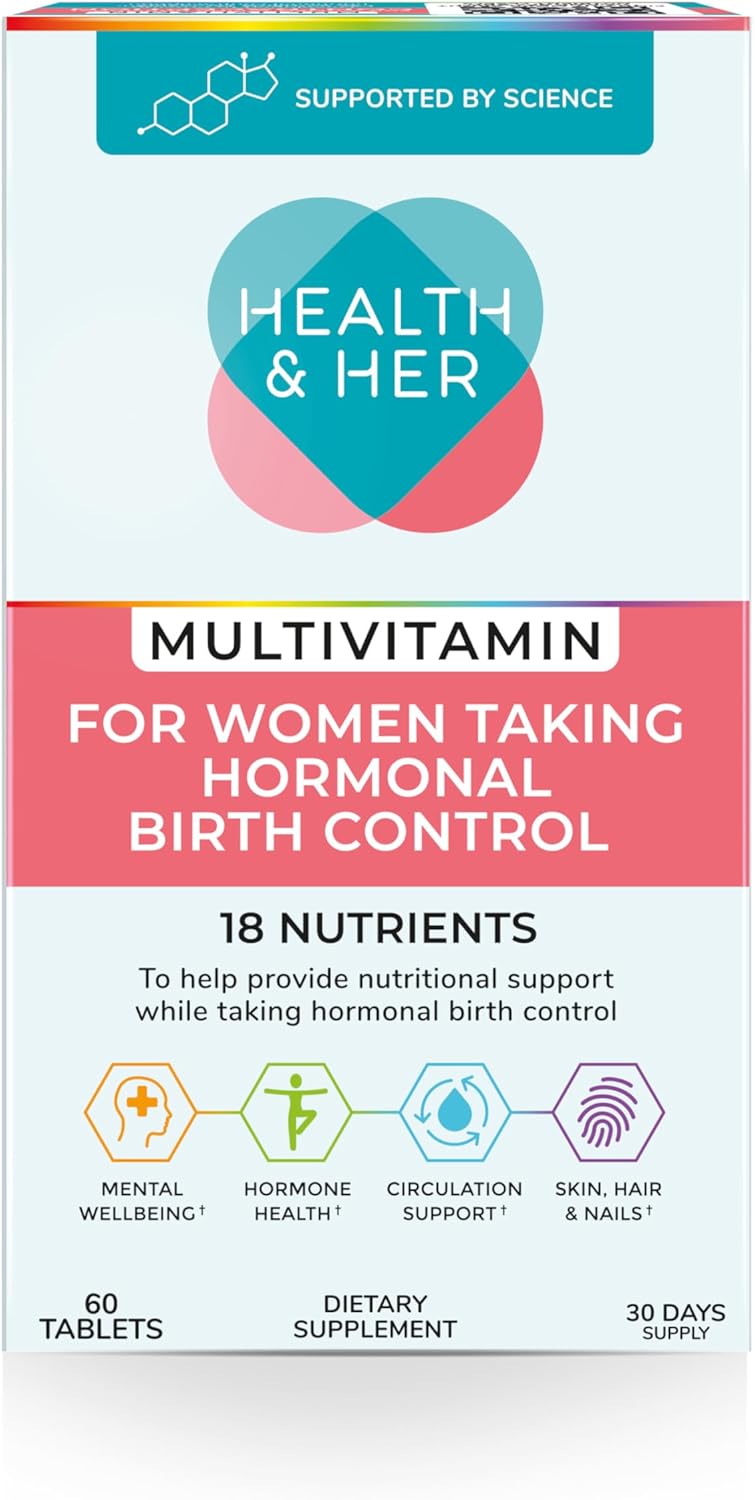 Health & Her Multivitamin Supplement for Women Taking Birth Control - Nutrition Support - 1 Month Supply, 60 Tablets - Vegan & Gluten Free