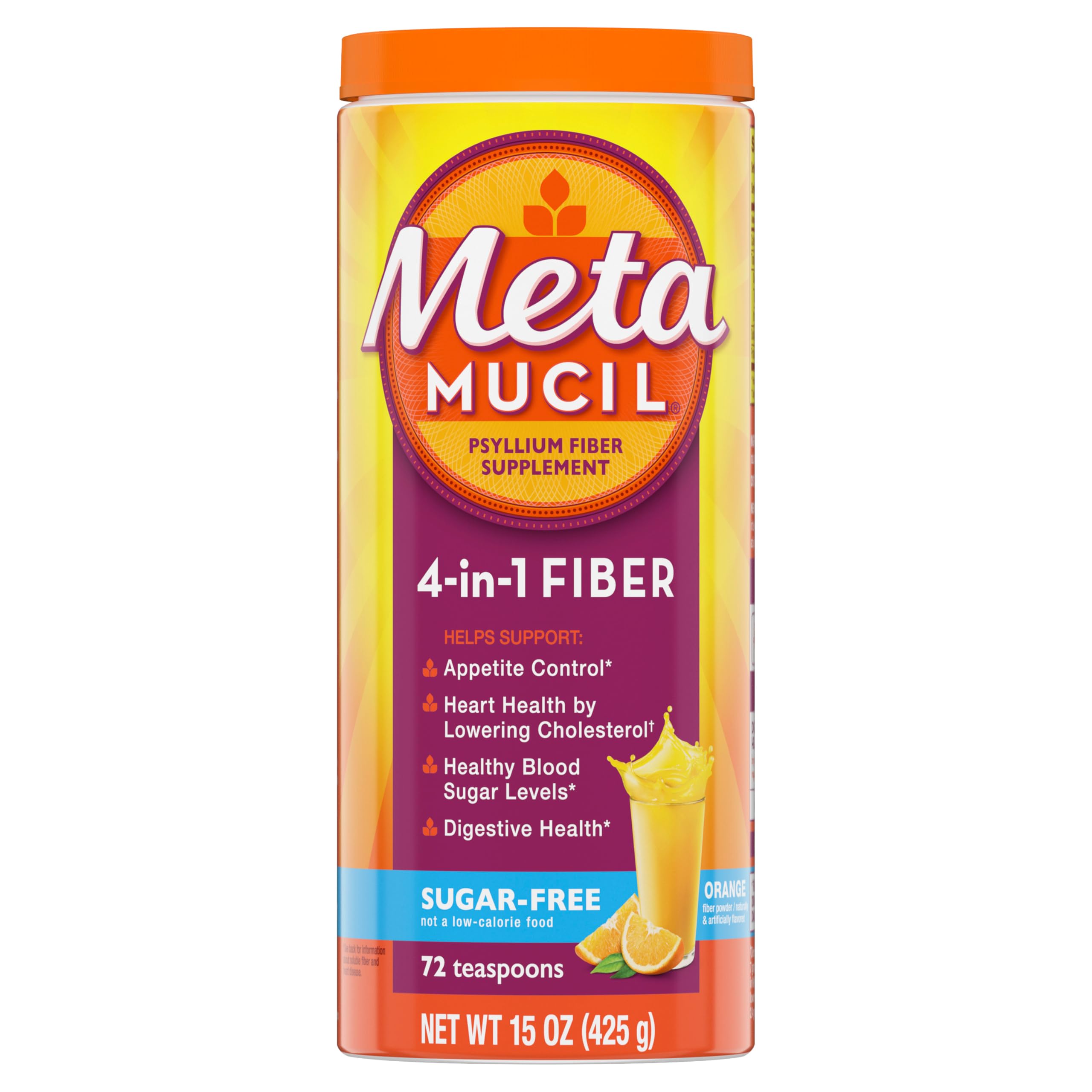 Metamucil 4-in-1 Psyllium Husk Fiber Supplements, Orange Flavores