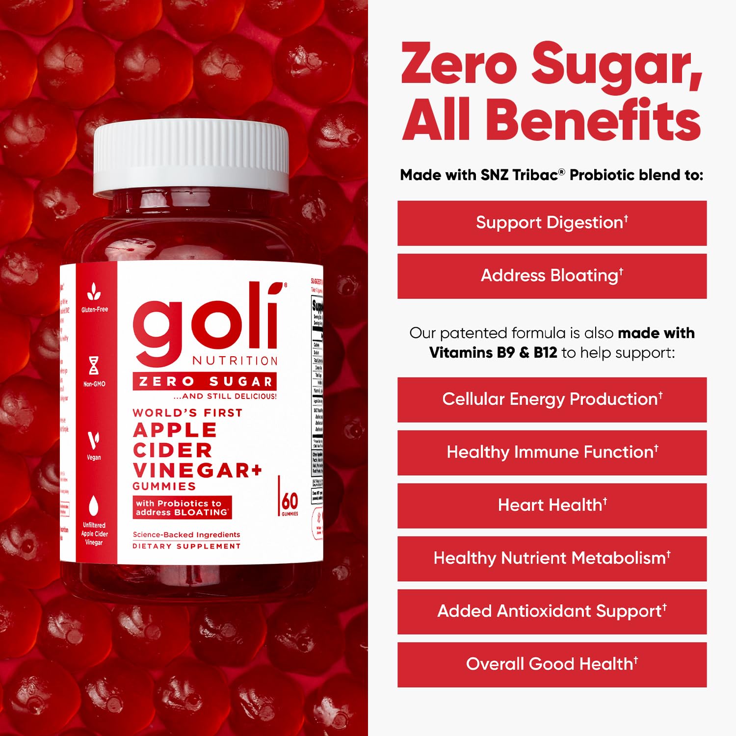 Goli Zero Sugar Apple Cider Vinegar, 60 Gummies