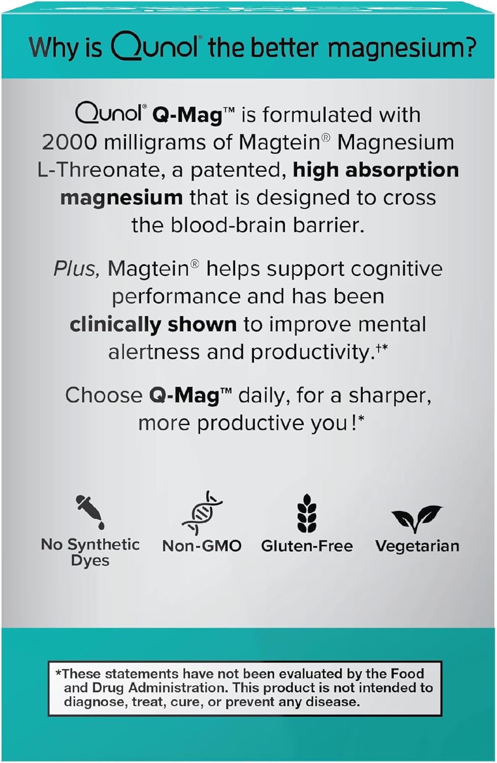 Qunol Q-Mag Magnesium L-Threonate Tablets, 2000mg, 60 Count