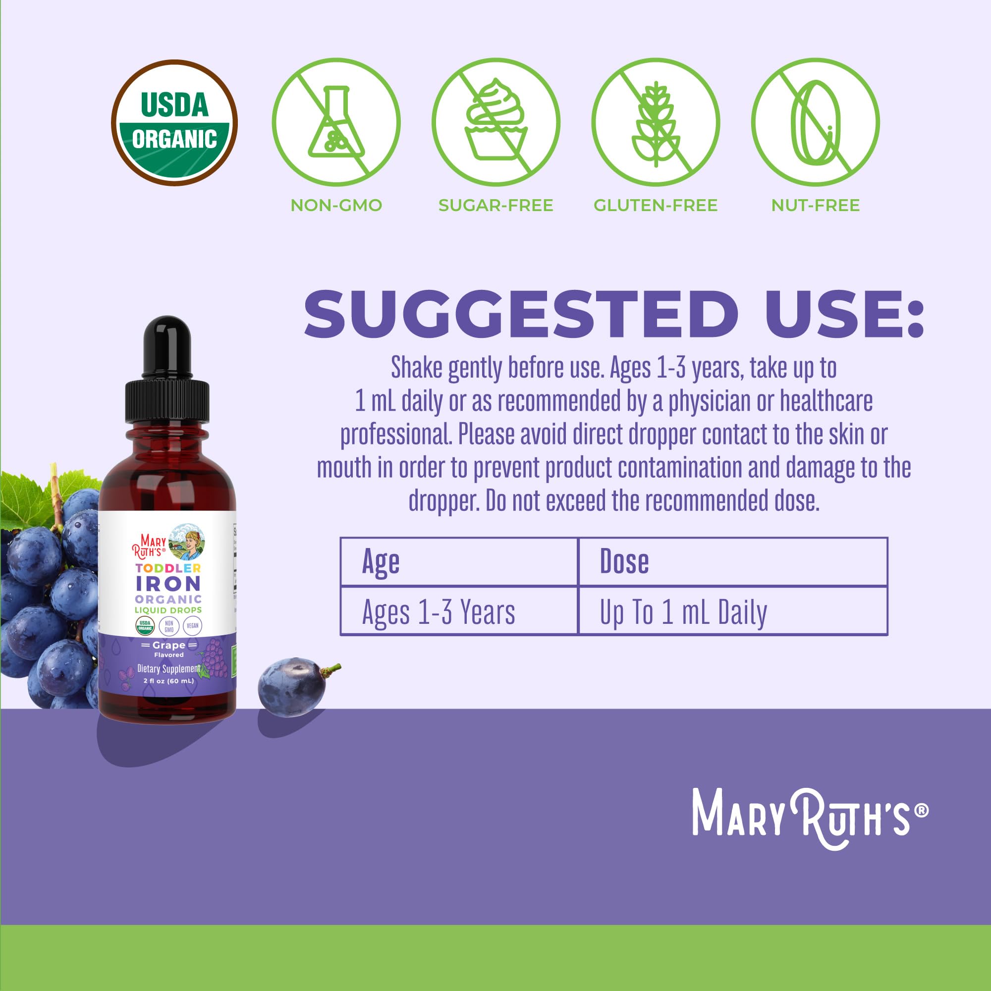 MaryRuth Organics Toddler Iron Liquid Drops, 2 Fl Oz