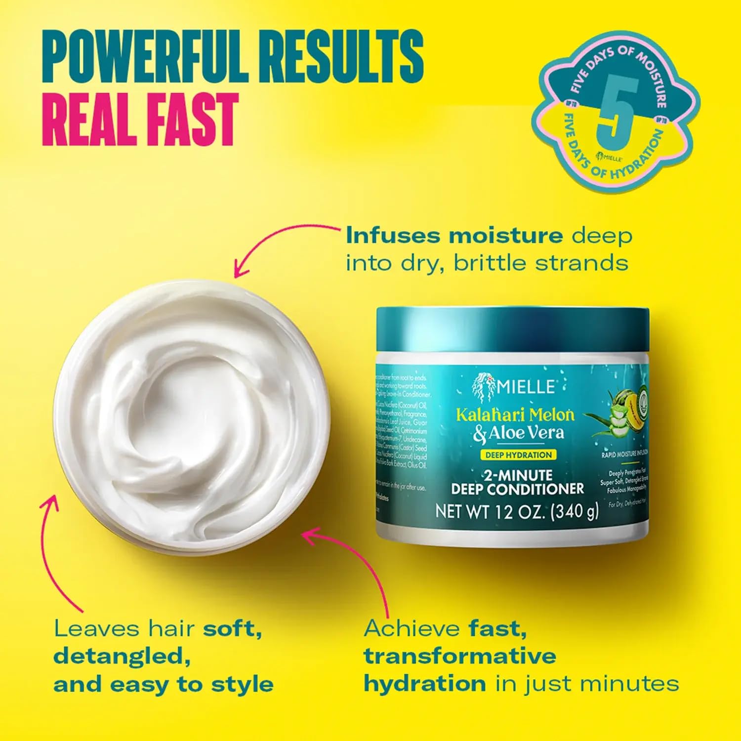 Mielle Kalahari Melon & Aloe Vera 2-Minute Deep Conditioner Treatment, 2 oz