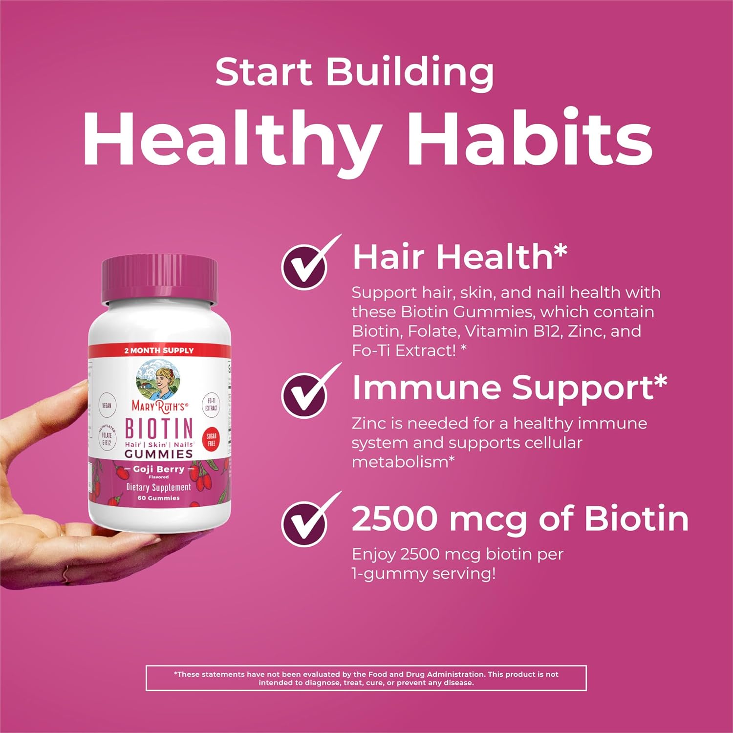 MaryRuth Organics Biotin, 60 Gummies