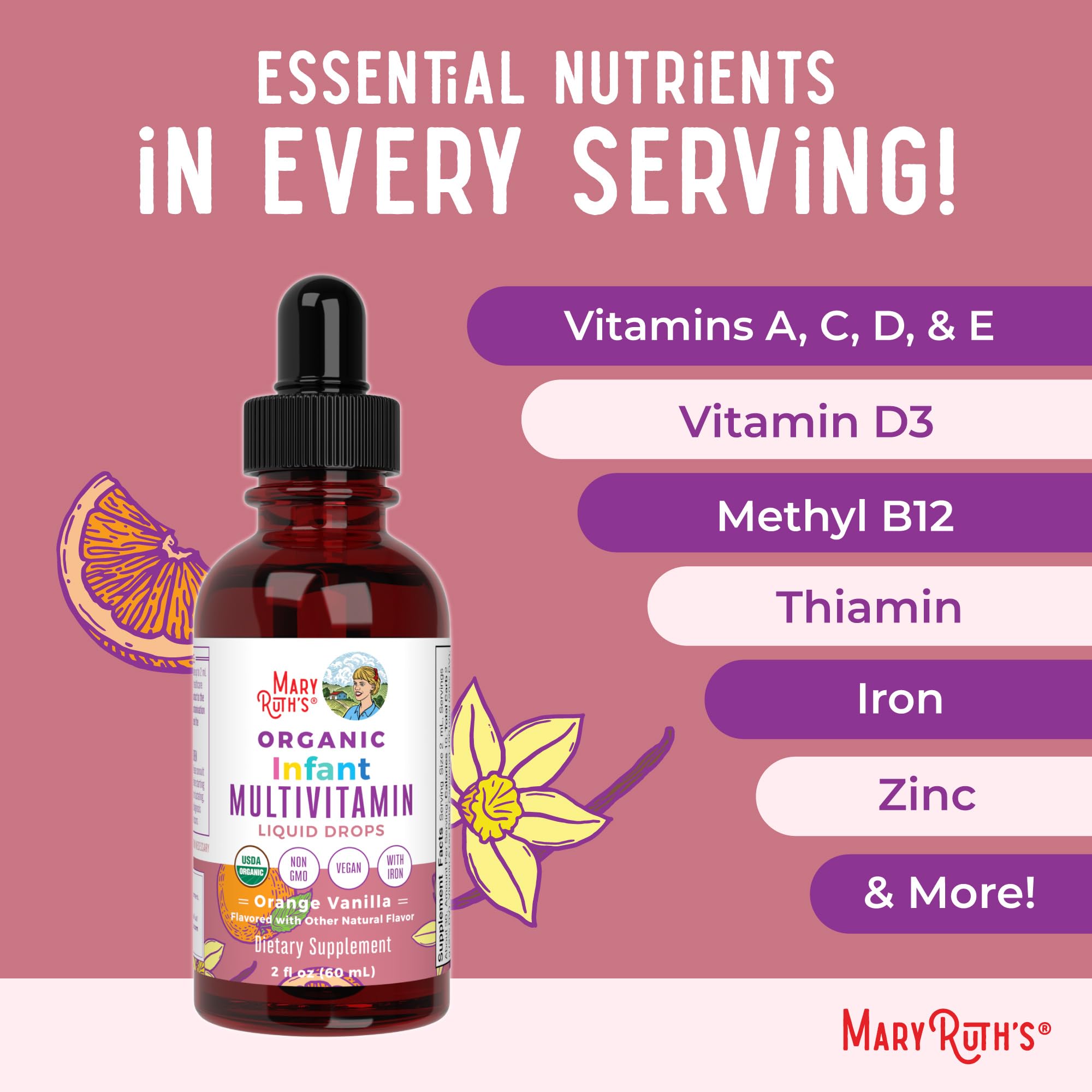 MaryRuth Organics Multivitamin & Multimineral with Iron for Toddlers, 2 Fl Oz