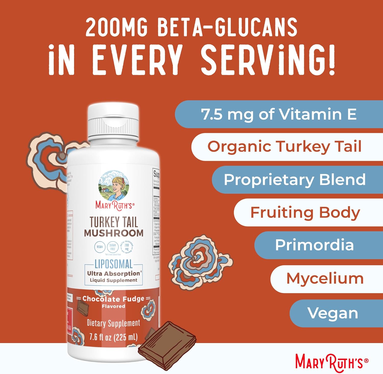 MaryRuth Organics Turkey Tail Mushroom Supplement, 7.6 oz