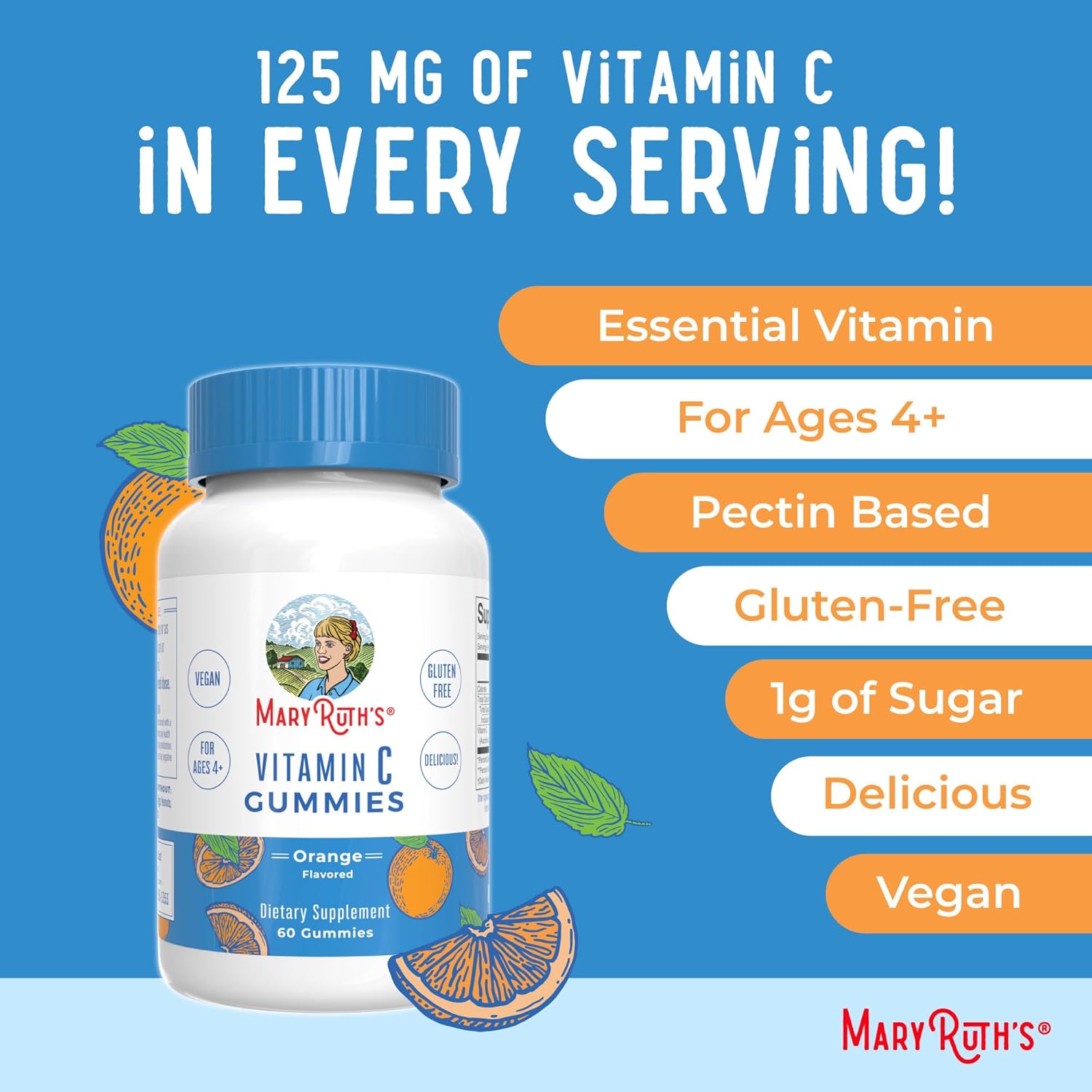 MaryRuth Organics Vegan Vitamin C, 60 Gummies