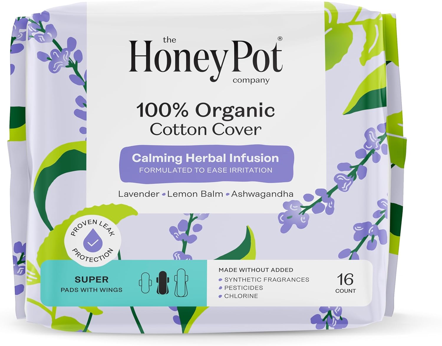 The Honey Pot Company, Calming Herbal Infusion Super Pads, 16 Count
