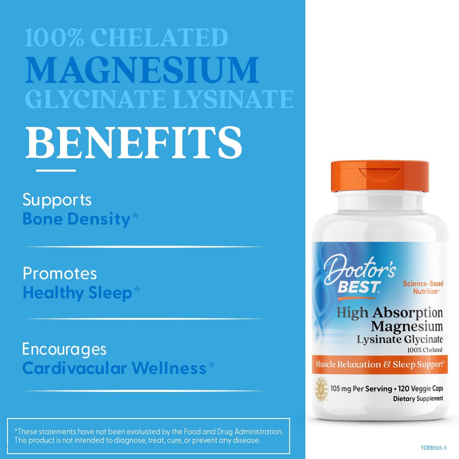Doctor's Best High Absorption Magnesium Lysinate Glycinate Capsule, Easy to Swallow, 120 Ct