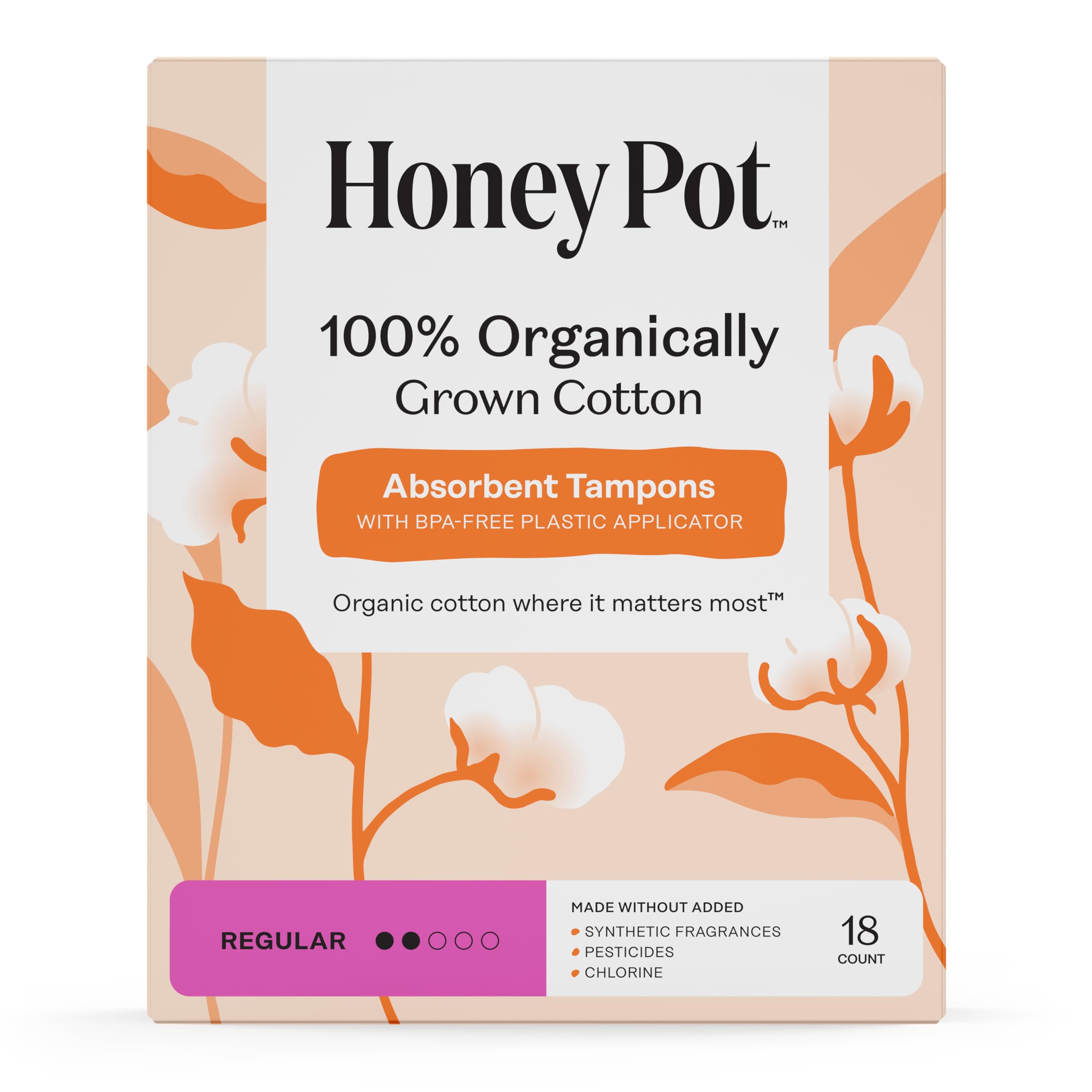 The Honey Pot Company Organic Cotton Core Tampons, Regular & Super