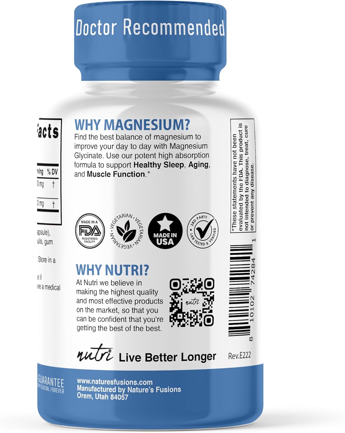 Nutri Magnesium Glycinate (High Absorption) 480 Mg - 120 Capsules