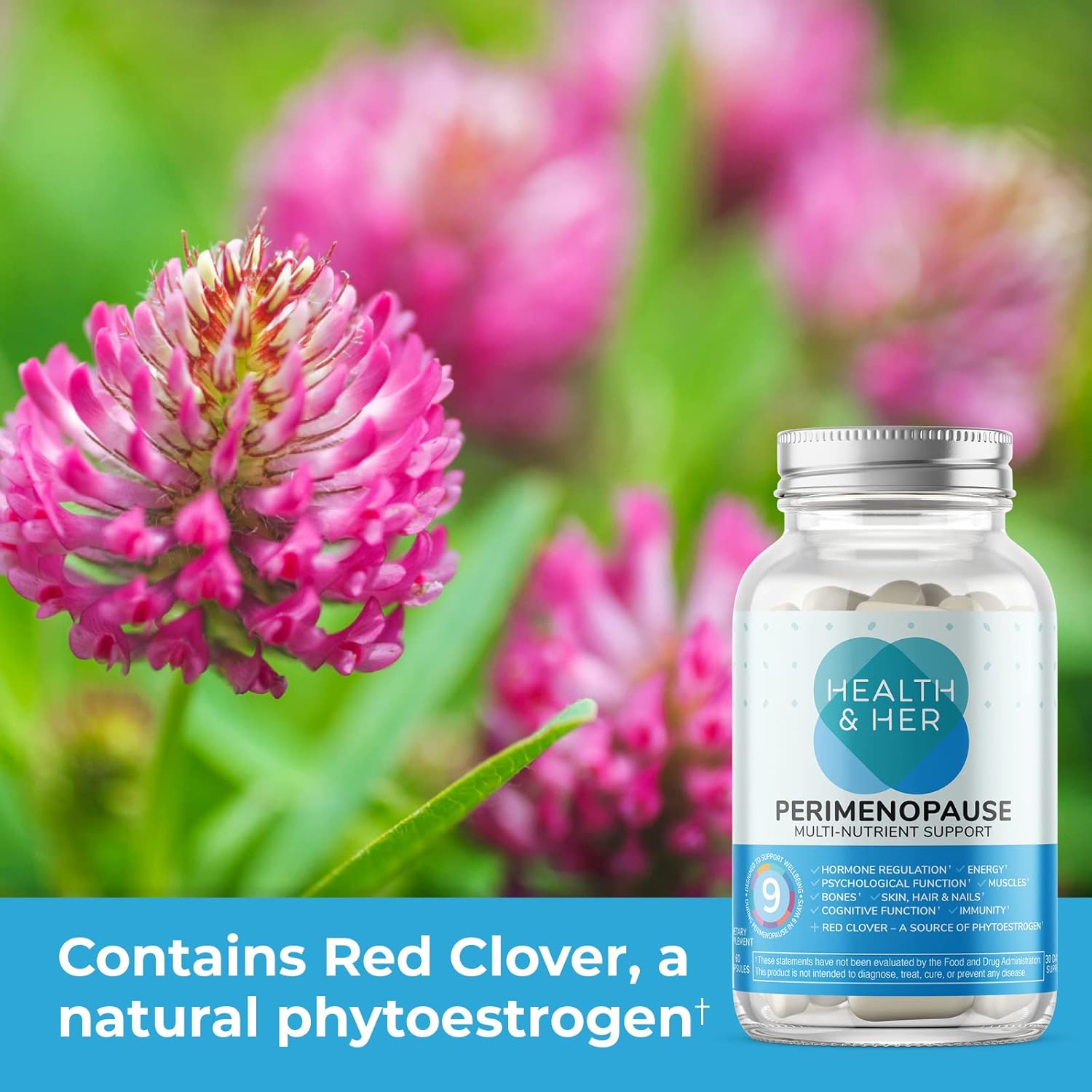 Health & Her Perimenopause Supplement for Women – The UK’s No.1 Perimenopause Supplement - Multi-Nutrient Wellbeing Support for Early Stage of Menopause, Vegan, Gluten-Free, Non GMO (60 ct - 1 Month)