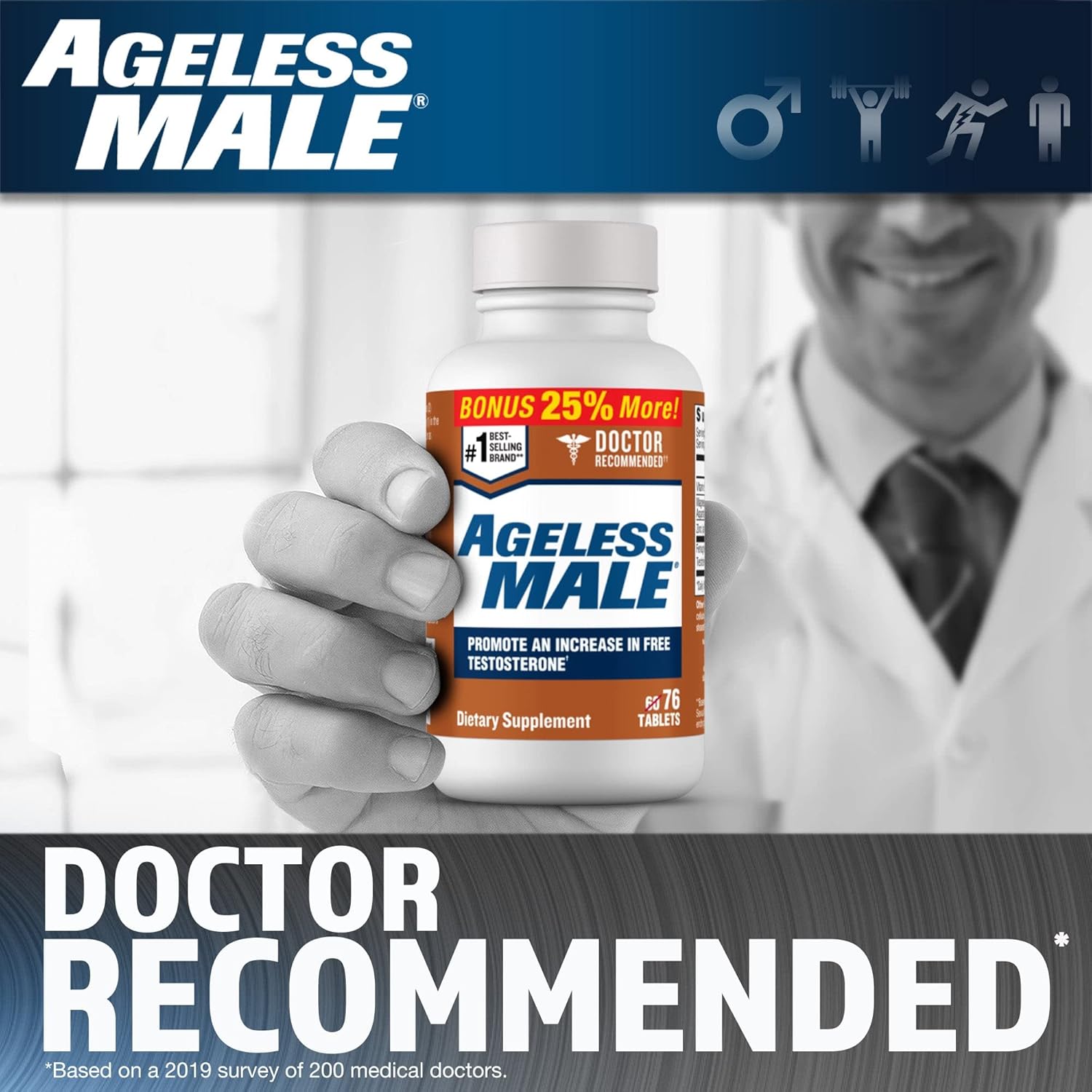 Ageless Male Free Testosterone Booster Supplement for Men, 60 Tablets