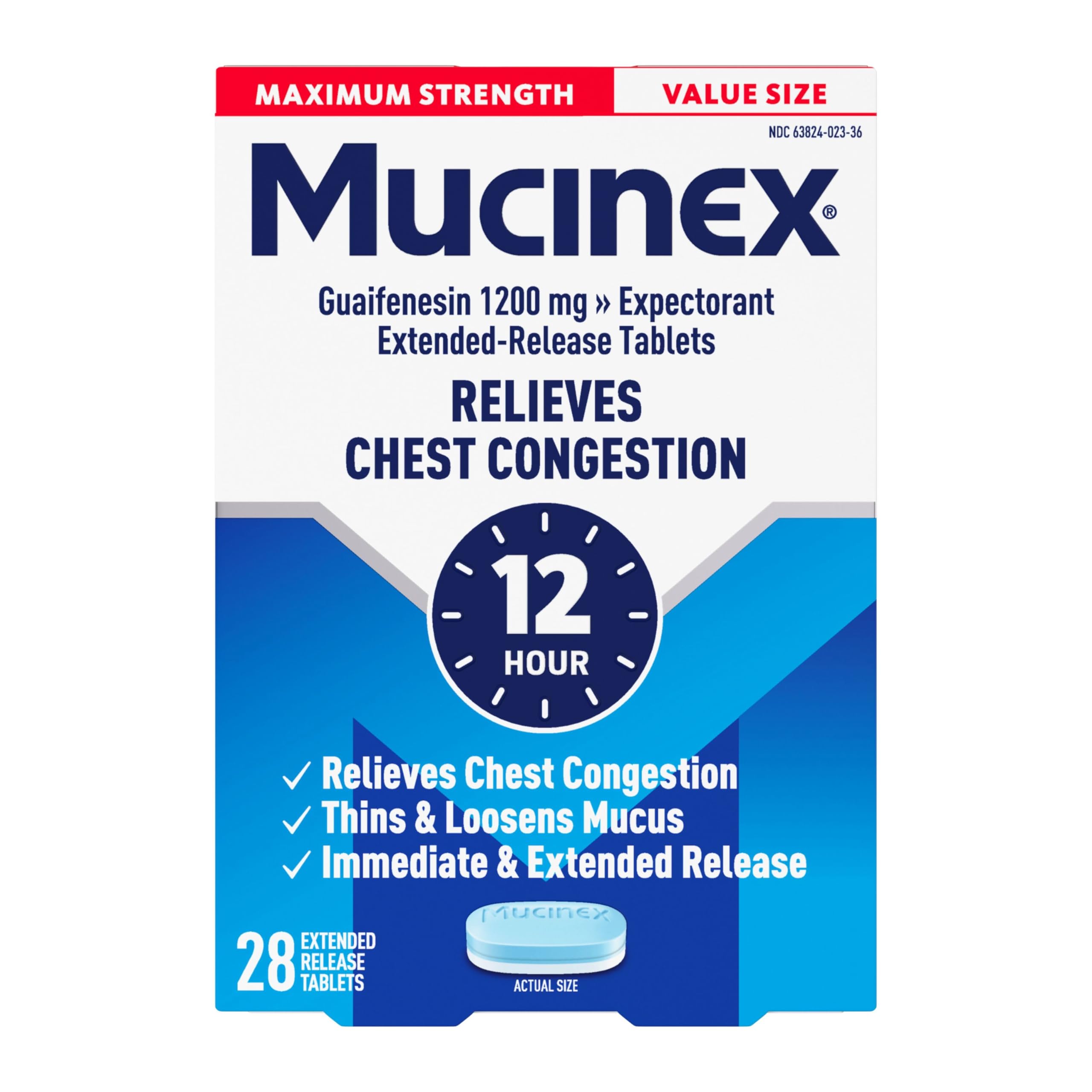 Mucinex Maximum Strength 12 Hour Chest Congestion 1200 mg, 28 Count