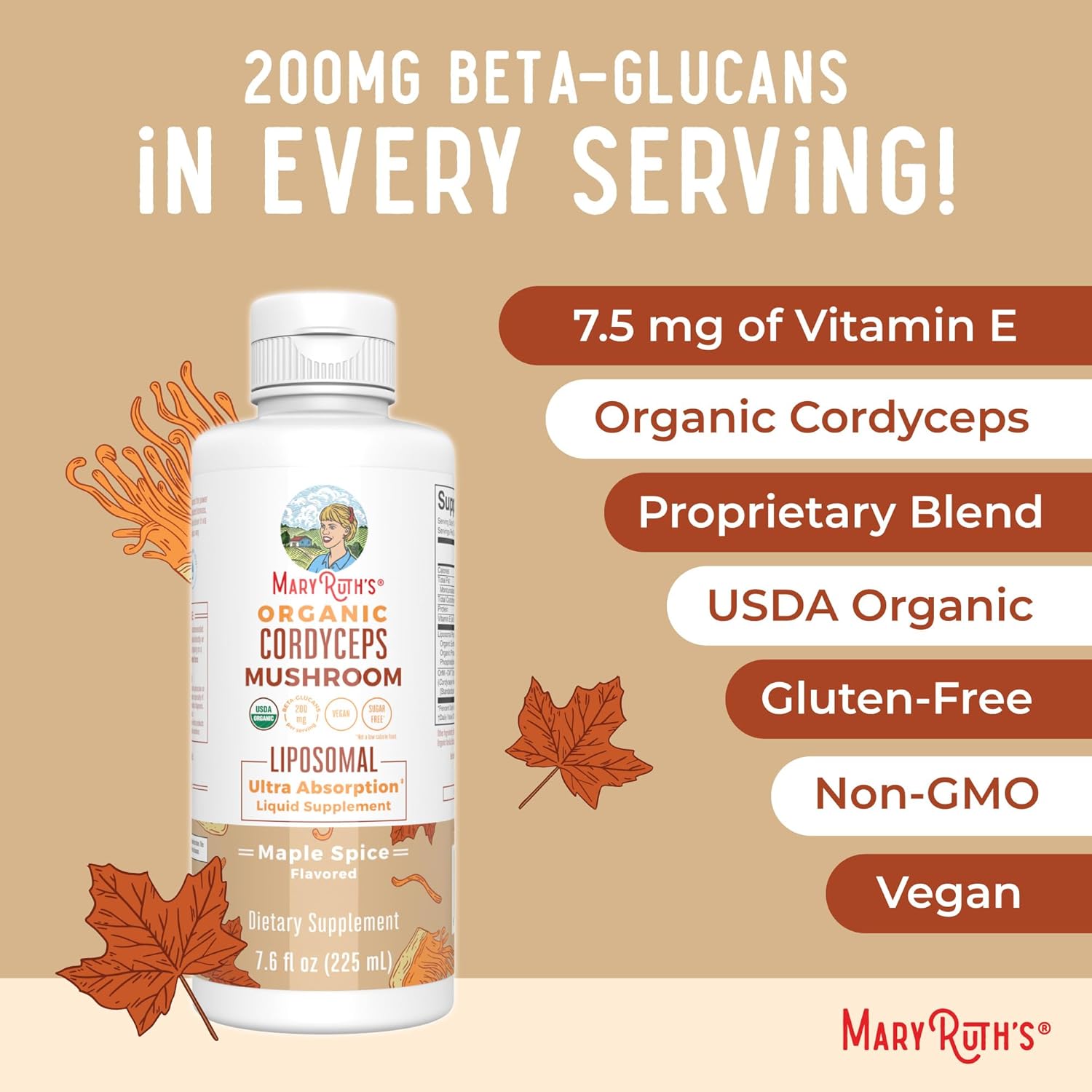 MaryRuth Organics Cordyceps Mushroom Supplement ,7.6 oz