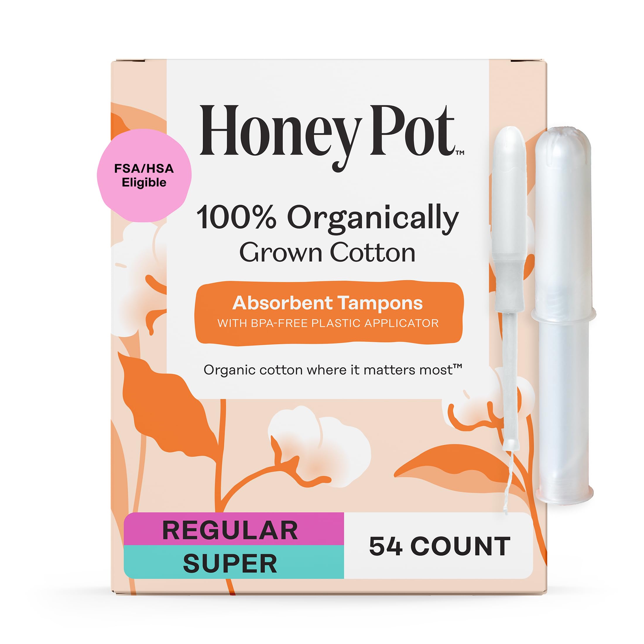 The Honey Pot Company Organic Cotton Core Tampons, Regular & Super