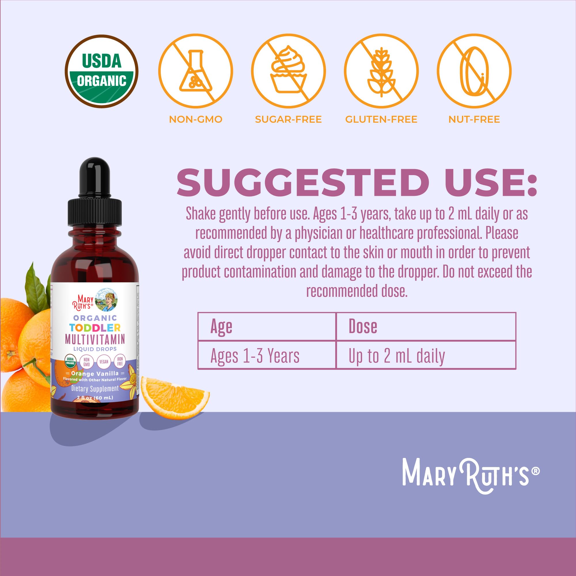 MaryRuth Organics Multivitamin & Multimineral with Iron for Toddlers, 2 Fl Oz