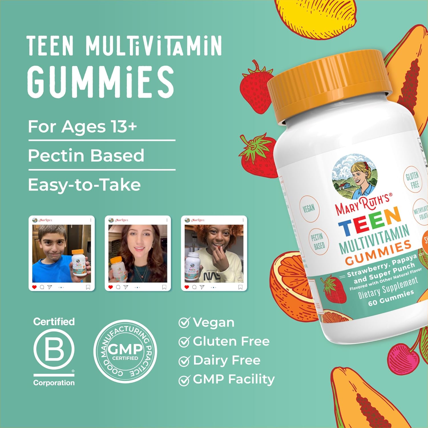 MaryRuth Organics Teen Multivitamin Multimineral, 60 Gummies